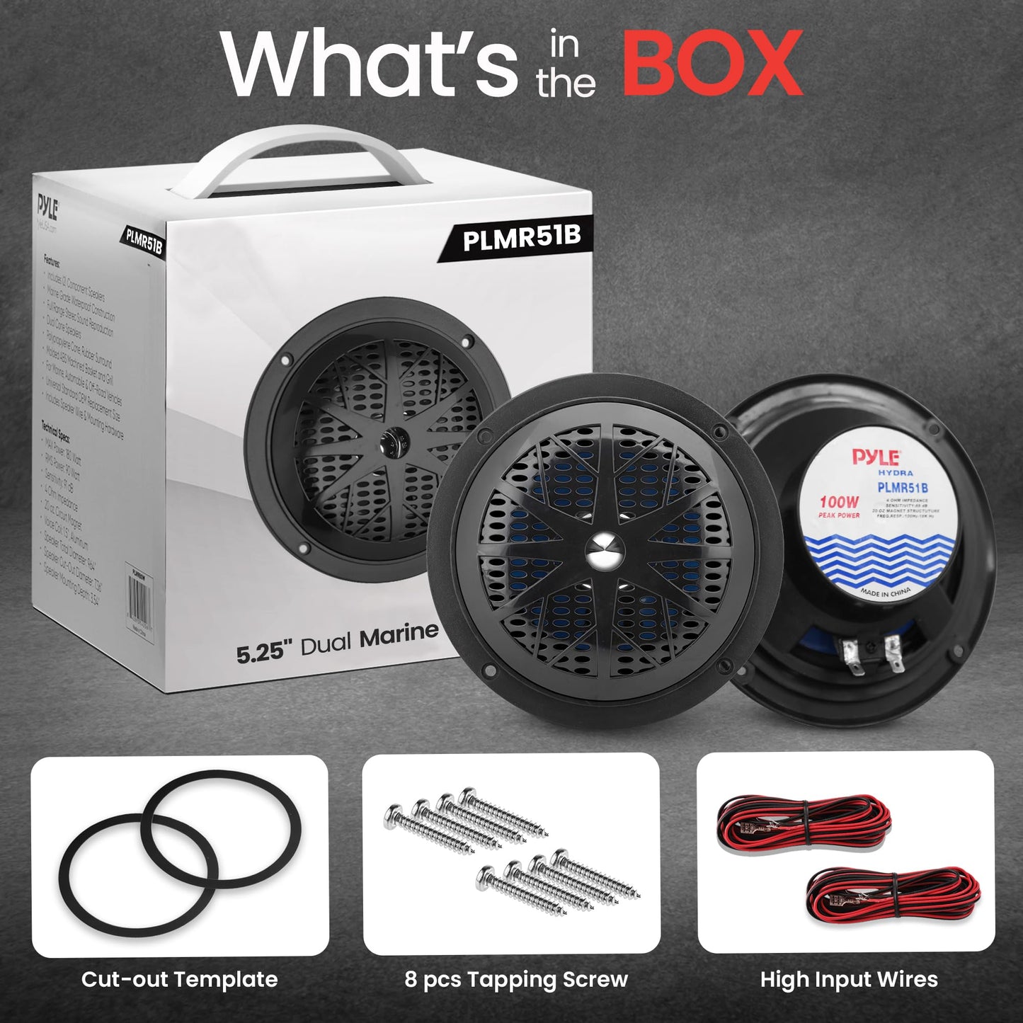 Pyle Bocinas Marinas Dobles de 5.25 Pulgadas. Sistema de Sonido estéreo para Exteriores Resistente al Agua. 2 vías. Potencia 100 W. 1 par, Negro