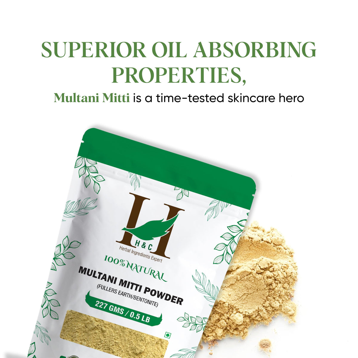 100% Pure Organically Processed Fuller's Earth Clay (Multani Mitti) Bentonite Clay- 1/2 LB - 227 gms - 8 oz