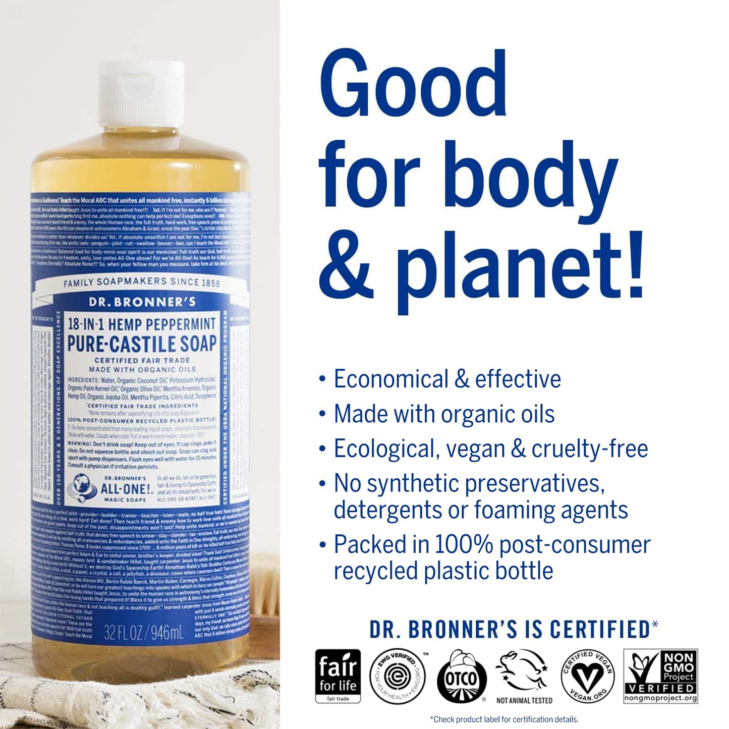 Dr. Bronner's Jabón castil líquido puro, menta, 25 Fl. Oz