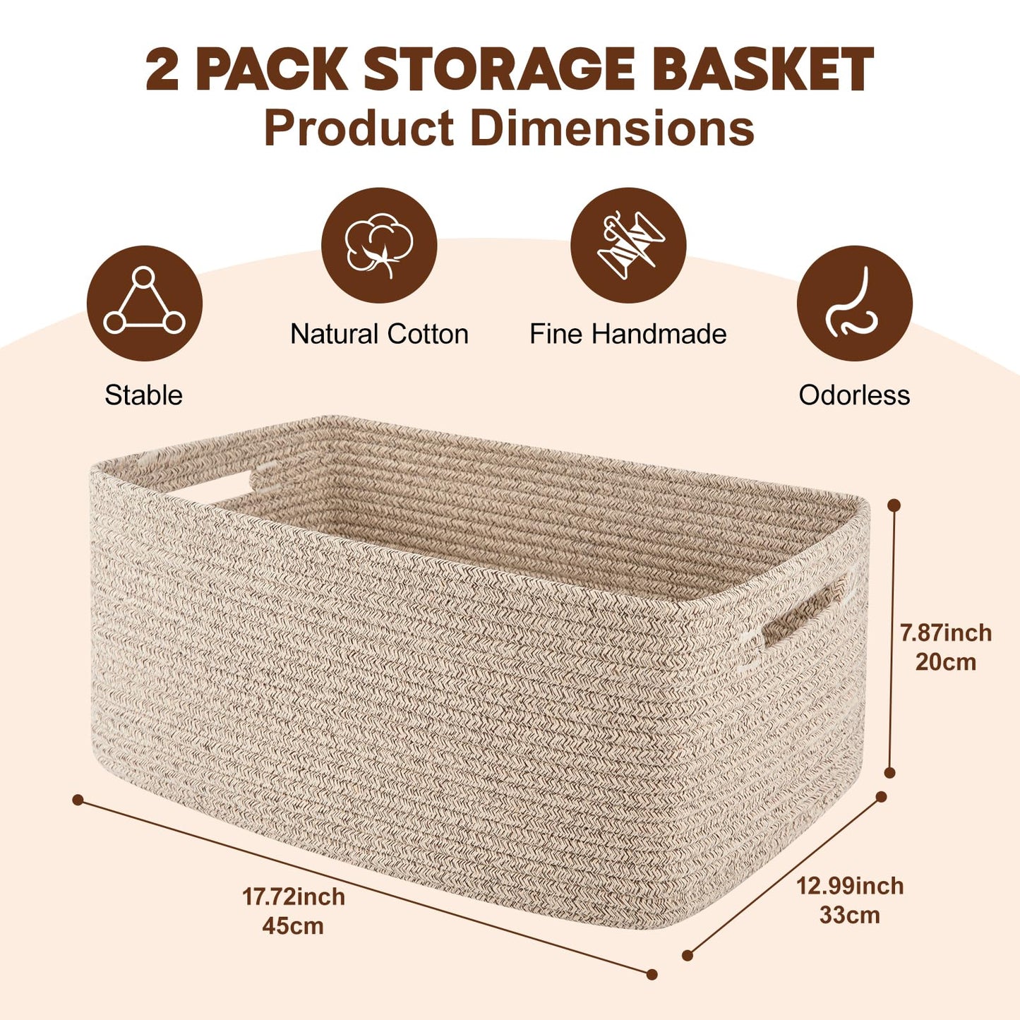 OIAHOMY - Cesta de almacenamiento para estantes, cubos de clóset, cestas de almacenamiento para ropa, manta, toallas, guardería, caja de cestas de juguetes, cestas de cuerda tejida, 17.72 x 12.99 x