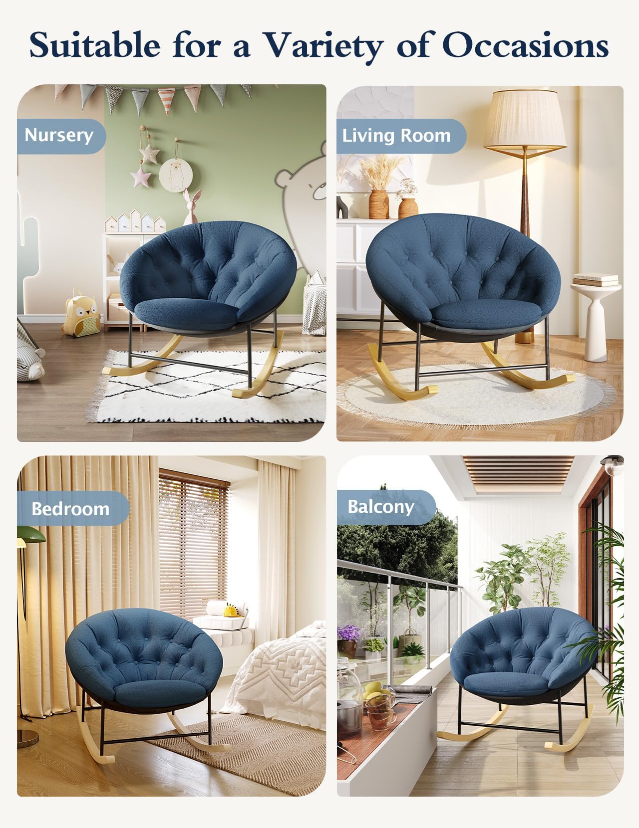 Mecedora Kidirect Azul Moderna con Cojín Acogedor para Guardería y Sala de Estar para Bebé