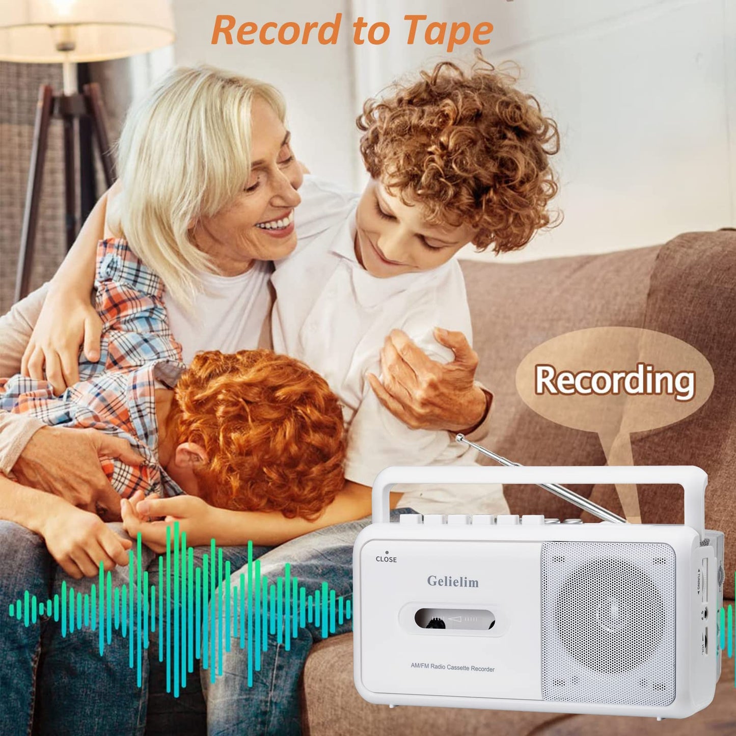 Gelielim Boombox - Reproductor de cassette, radio estéreo portátil AM/FM, reproductor de cinta de casete con altavoz grande y conector para auriculares, funciona con pilas o reproductor de cinta con alimentación de CA