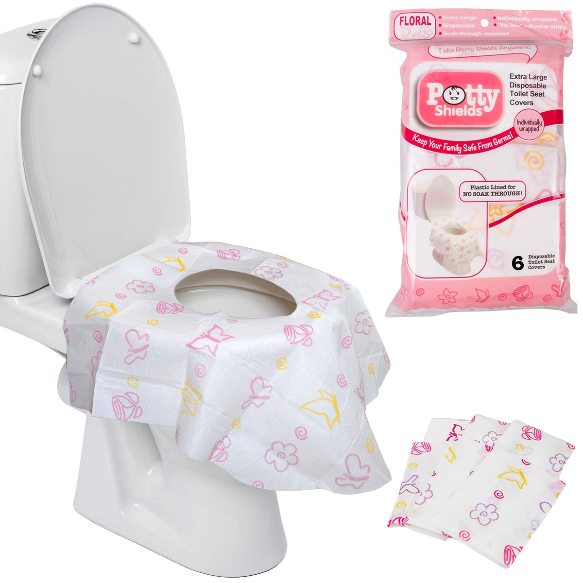 Toilet Seat Covers- Disposable Xl Potty Seat Covers By Potty Shields - Individually Wrapped Floral 20