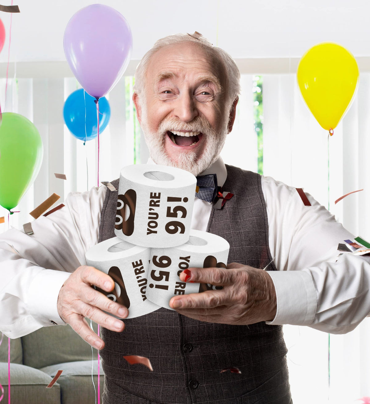 Papel Higiénico Impreso Holy Poop You're 95 Divertido para Broma Cumpleaños