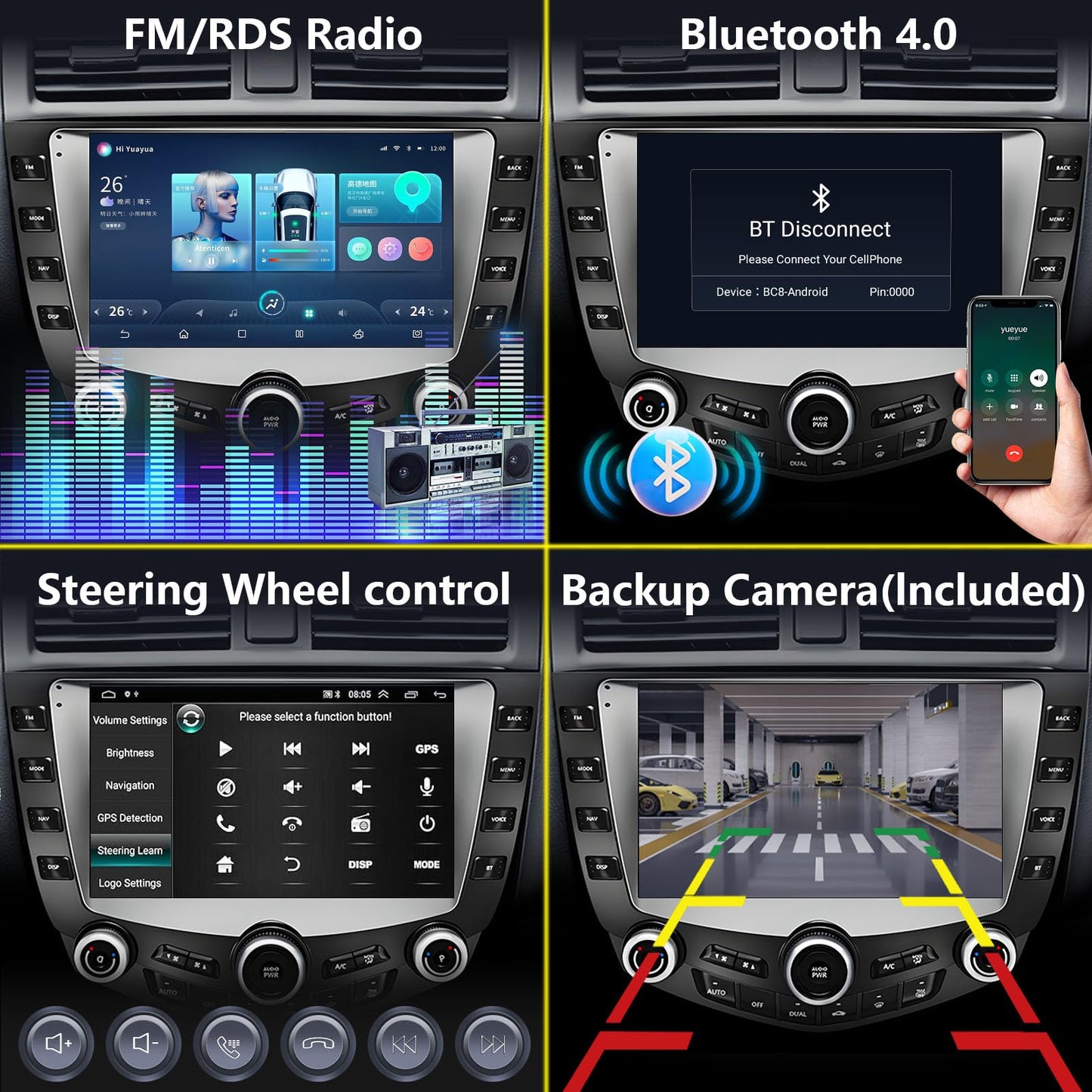 Compatible con Honda Accord 7 modelos de 2004 a 2007, audio para coche Android 12, visualización táctil de alta definición de 9 pulgadas, cámara de copia de seguridad de audio, reproductor multimedia