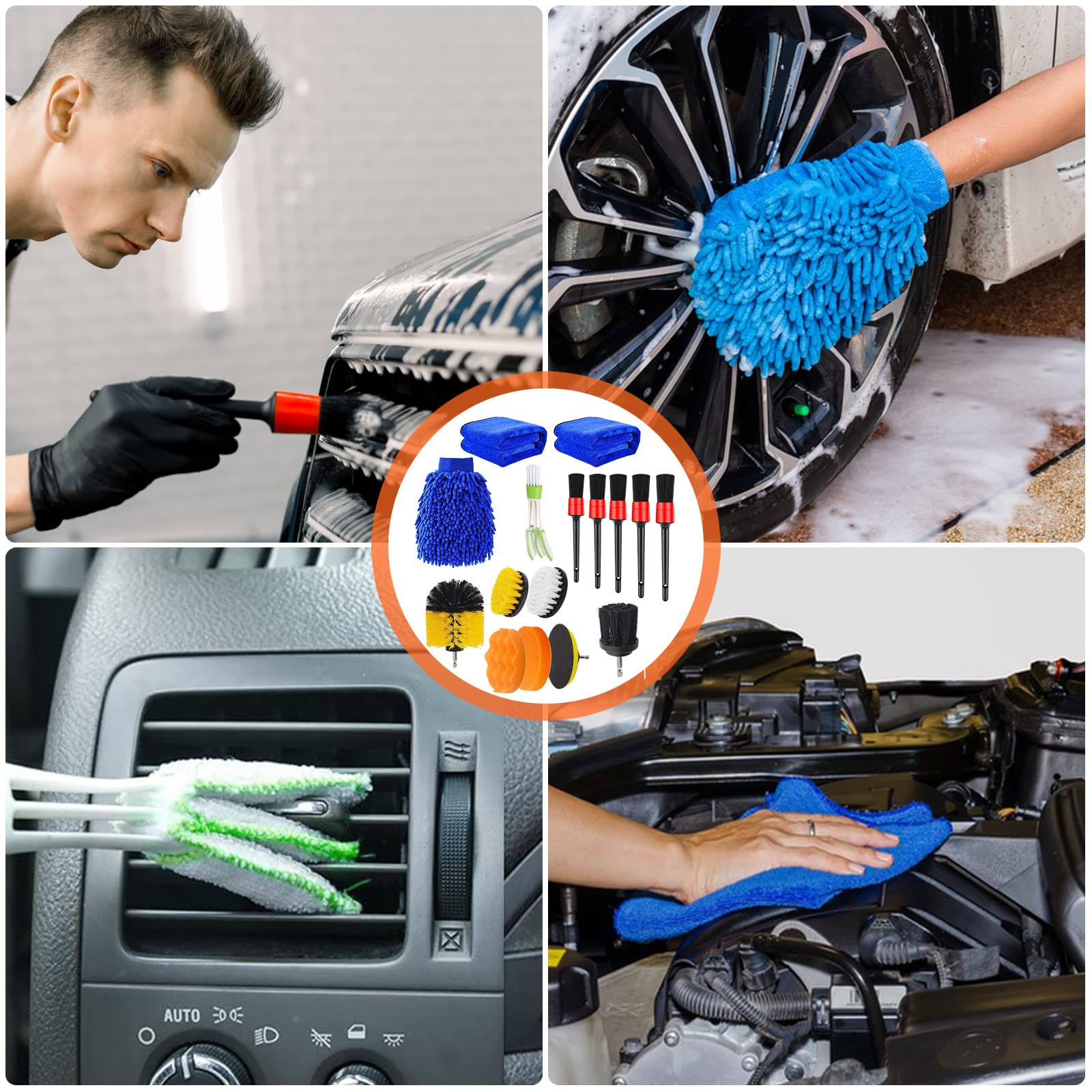 Kit de Cepillos para Detallar de Coche Azul 16 Piezas