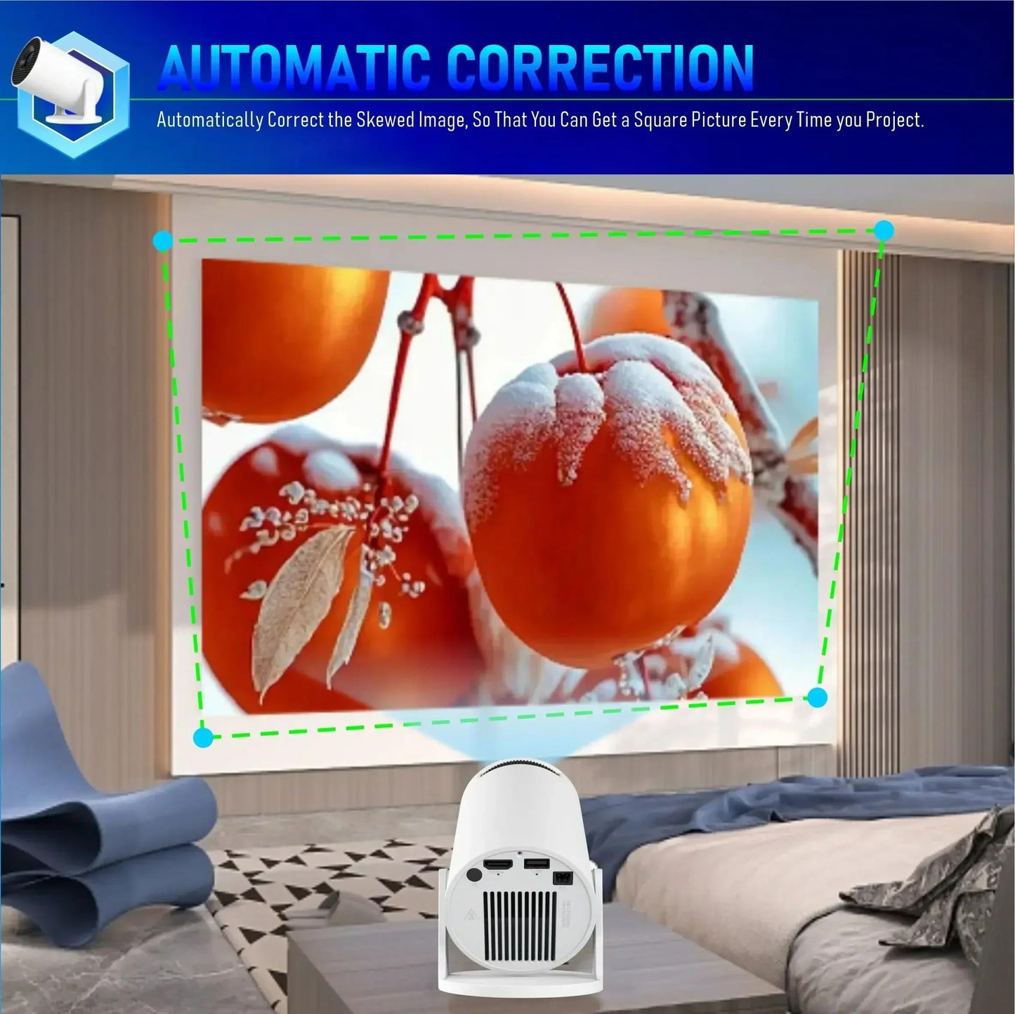Mini proyector 4K Smart Home Cinema con Android 11, WiFi6 2.4/5G, Bluetooth5.4, corrección trapezoidal coche, rotación 180°, pantalla 130 pulgadas para teléfono/PC/Lap