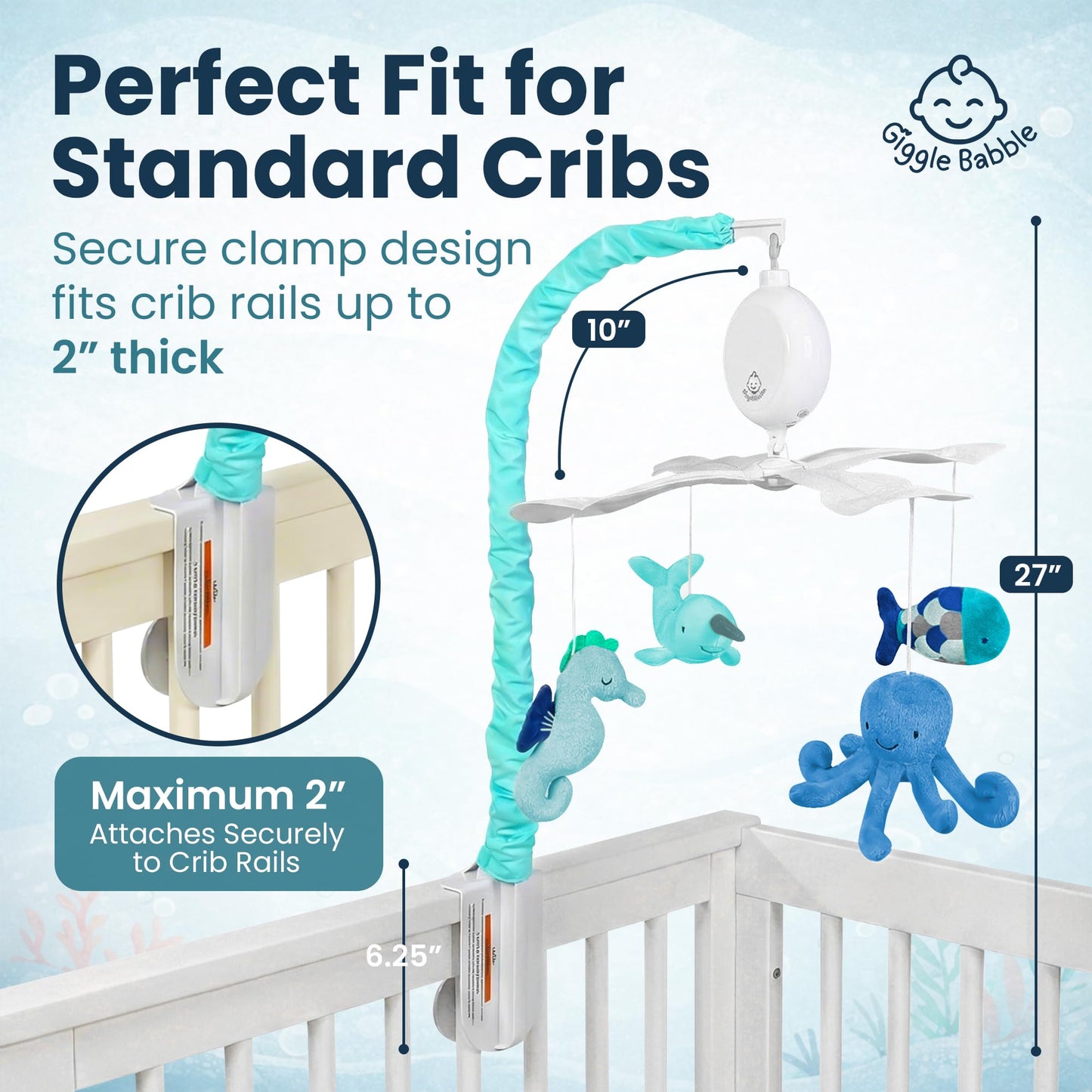 Giggle Babble Ocean - Móvil para bebé con música, cuna náutica calmante con animales marinos, canciones de cuna calmantes para dormir tranquilo, decoración de guardería para niños o niñas