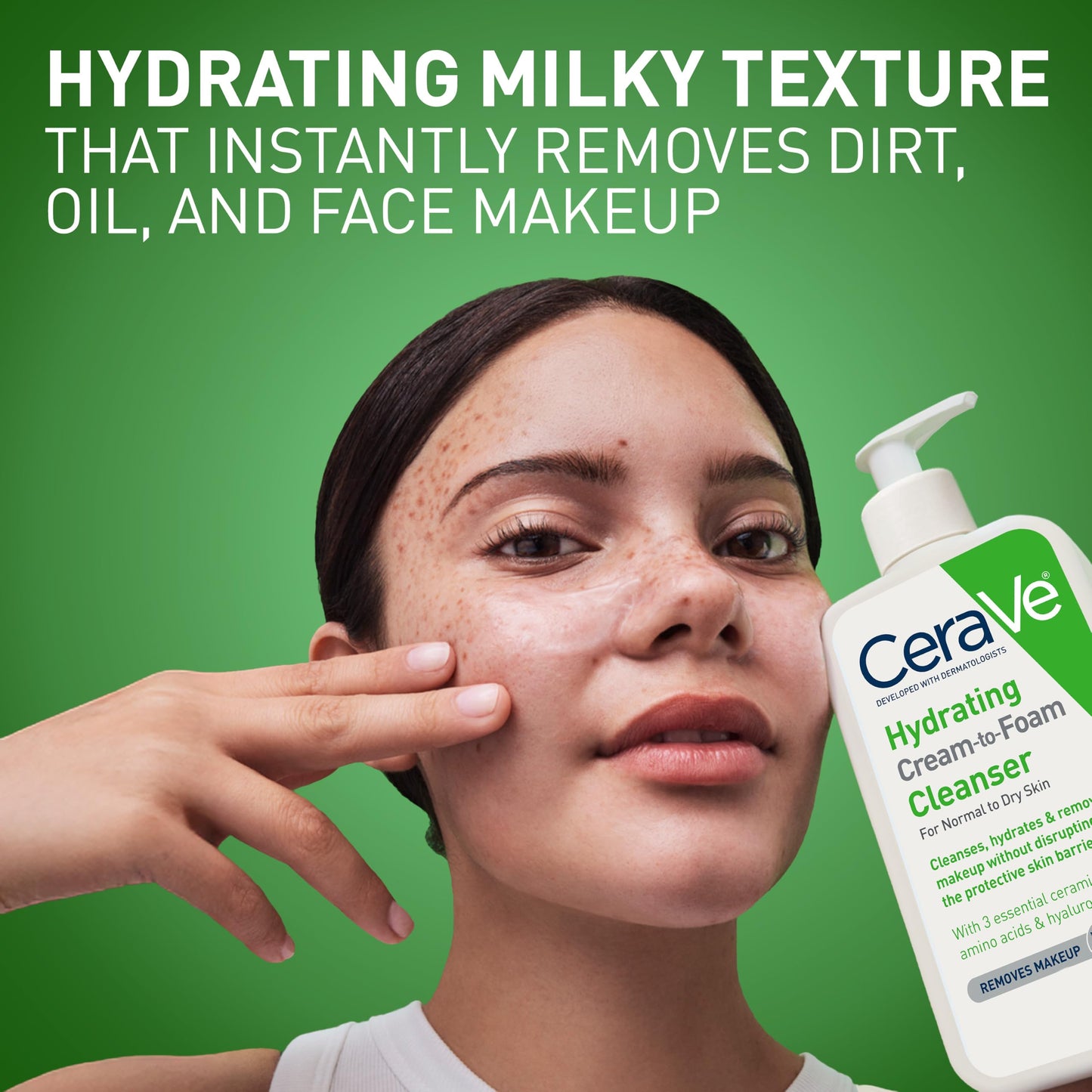 Limpiador hidratante de crema a espuma CeraVe | Desmaquillante y lavado facial con ácido hialurónico | Sin fragancia | 19 onzas
