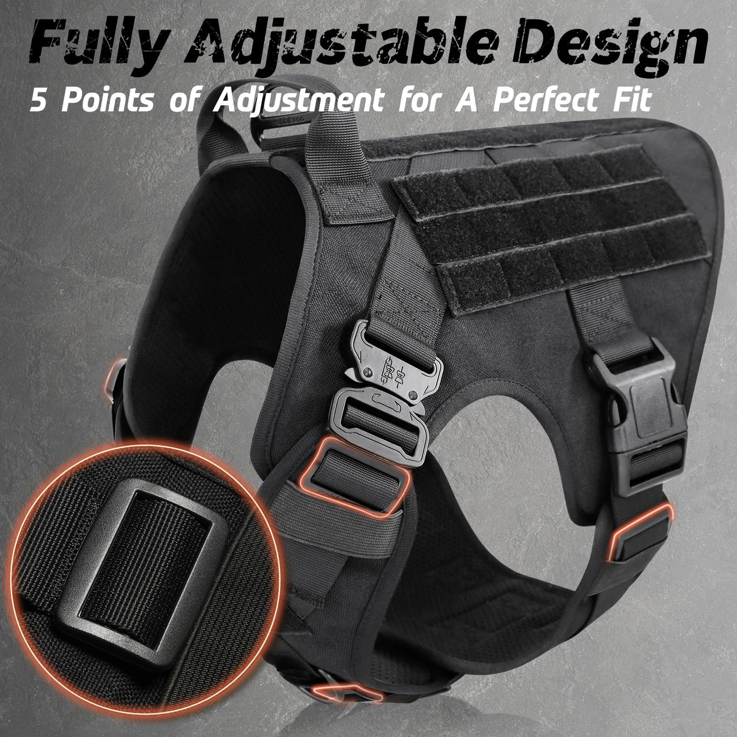 Chaleco Táctico Rabbitgoo Negro XL con Asa y Hebillas de Metal para Perro de Trabajo Militar