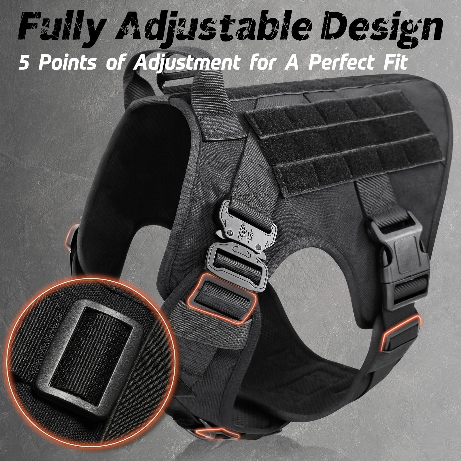 Chaleco Táctico Rabbitgoo Negro XL con Asa y Hebillas de Metal para Perro de Trabajo Militar
