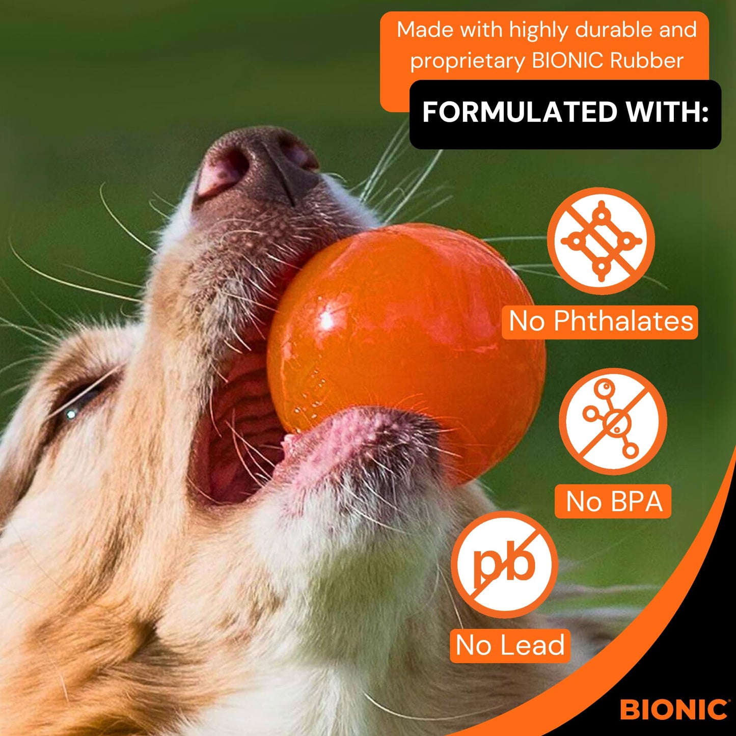 Bionic - Juguete de Bola para Perro, Mediano, Juguete Interactivo para Masticar Perros Que soporta los masticadores más Fuertes, para Perros de Entre 15 y 35 Libras (7-15 kg.)