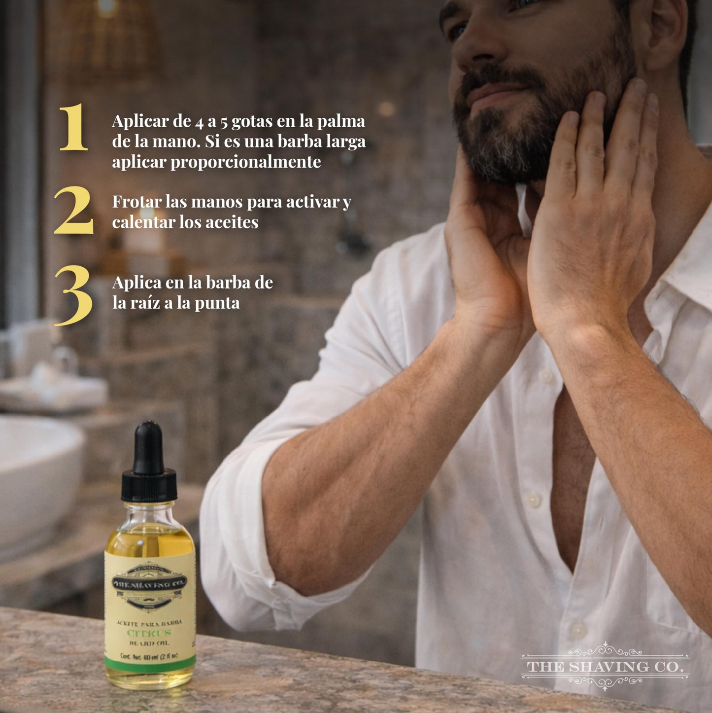 THE SHAVING CO. Aceite para Barba Citrus 60ml/2oz. Nutre, Humecta e Hidrata tu Barba desde la raíz. Hecho especialmente a mano con ingredientes Premium 100% naturales, No contiene alcohol. Libre de Sulfatos y Libre de Parabenos. CITRUS BEARD OIL.
