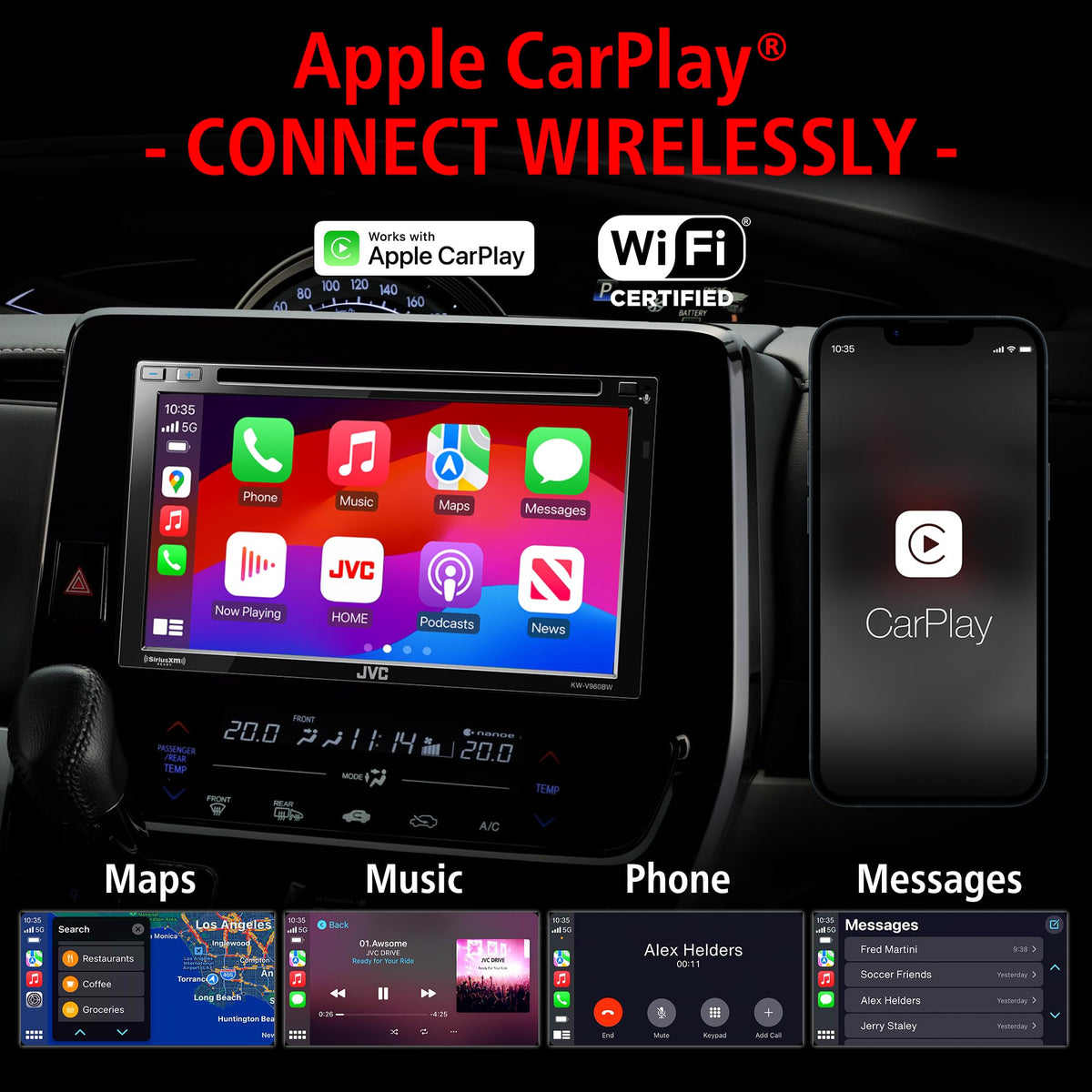 Radio de Coche JVC Negro Wi-Fi Integrado con Pantalla Táctil de 6.8 Pulgadas y CarPlay para Android Auto