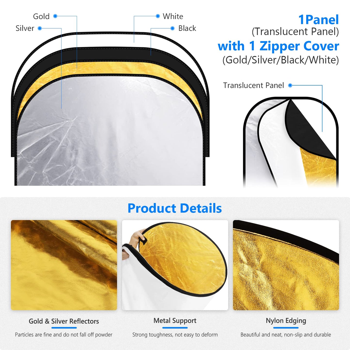 NEEWER 59"x79"/150x200cm Light Reflectors para Fotografía, Compacto 5 in 1