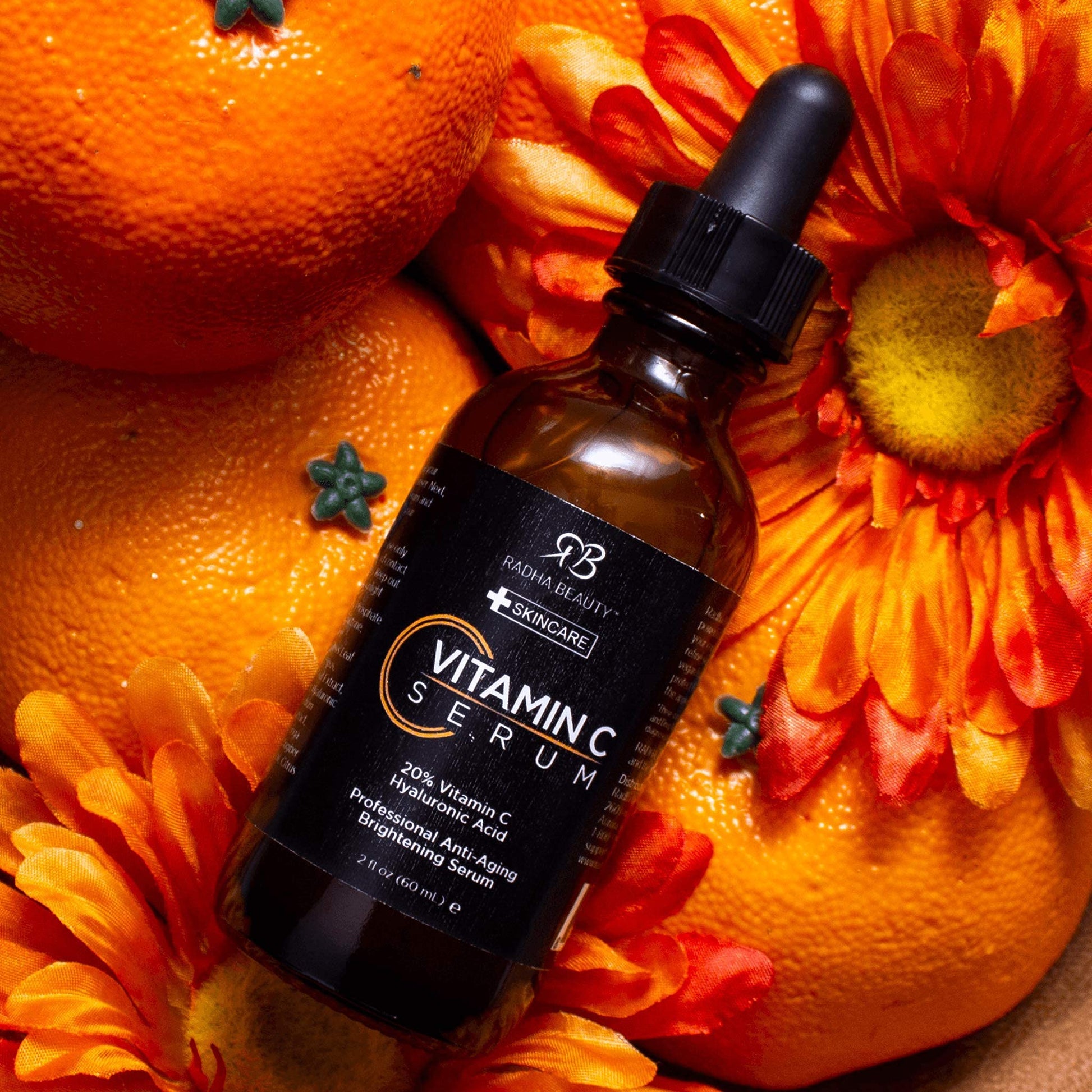 Radha Beauty Vitamin C Serum for Face, 2 fl. oz - 20% organic Vit C + E + Hyaluronic Acid - can also be used on the eye area