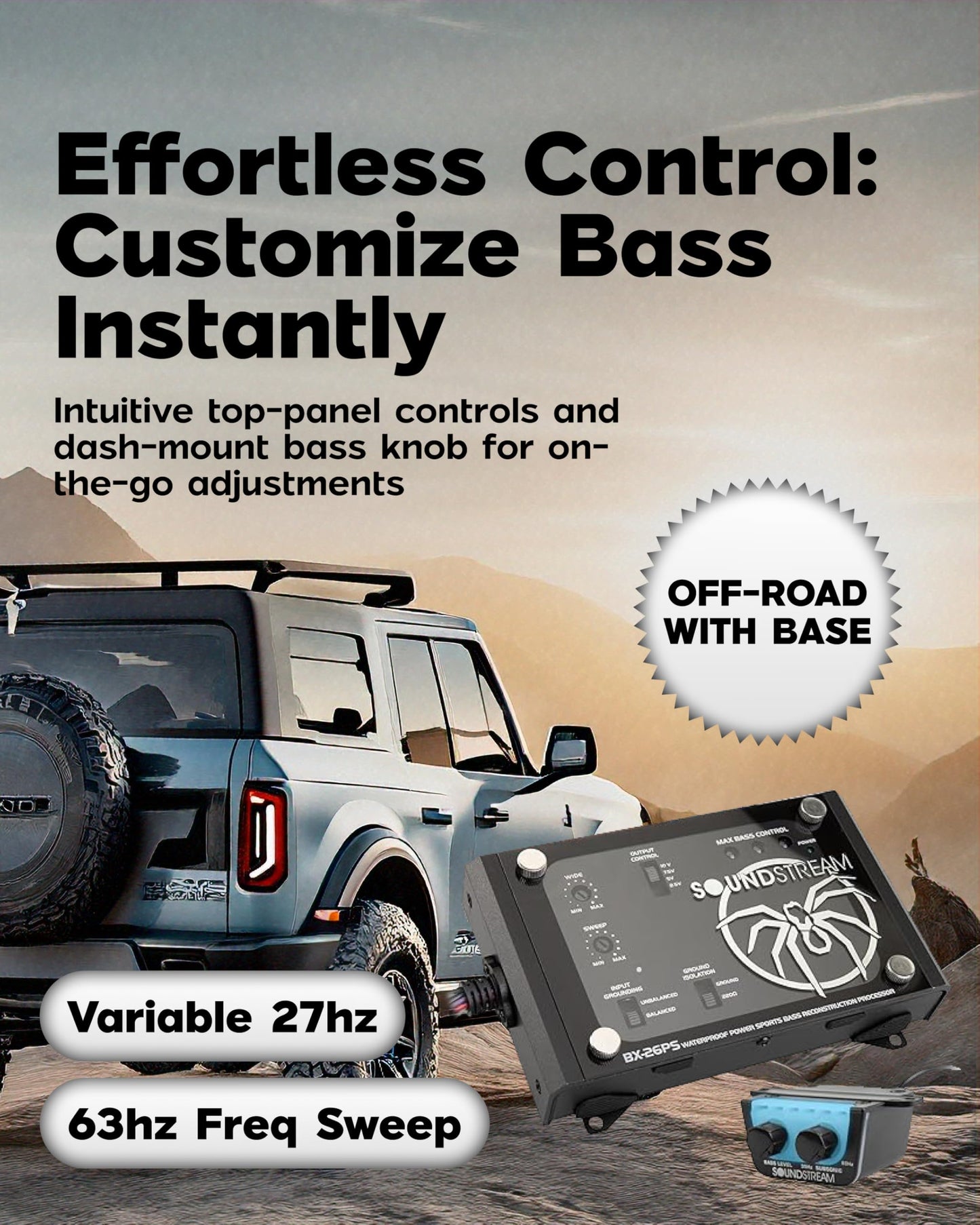 Soundstream BX-26PS IP66 - Procesador de bajo impermeable, máquina de bajo digital para coches, ATV, UTV, marina y motocicletas