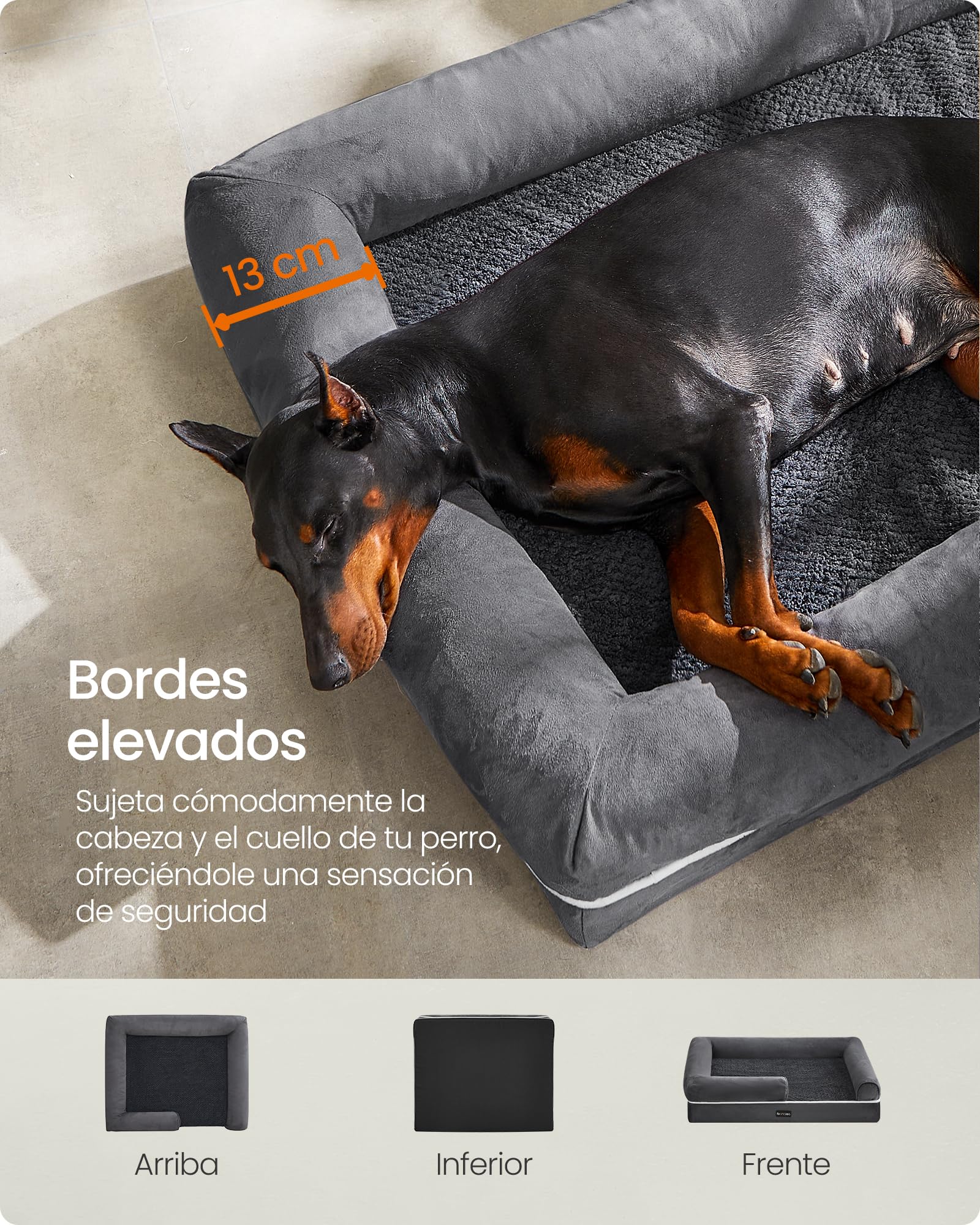 Cama Ortopédica para Perros Feandrea Gris Oscuro con Funda Extraíble y Lavable