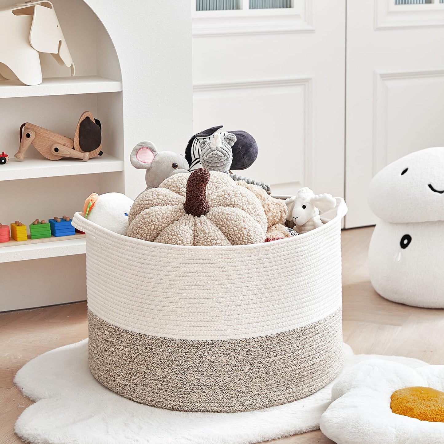 R RUNKA Cesta de cuerda de algodón extragrande de 22 x 14 pulgadas, cesta de juguetes para niños, cesta de manta para sala de estar, cestas tejidas para almacenamiento