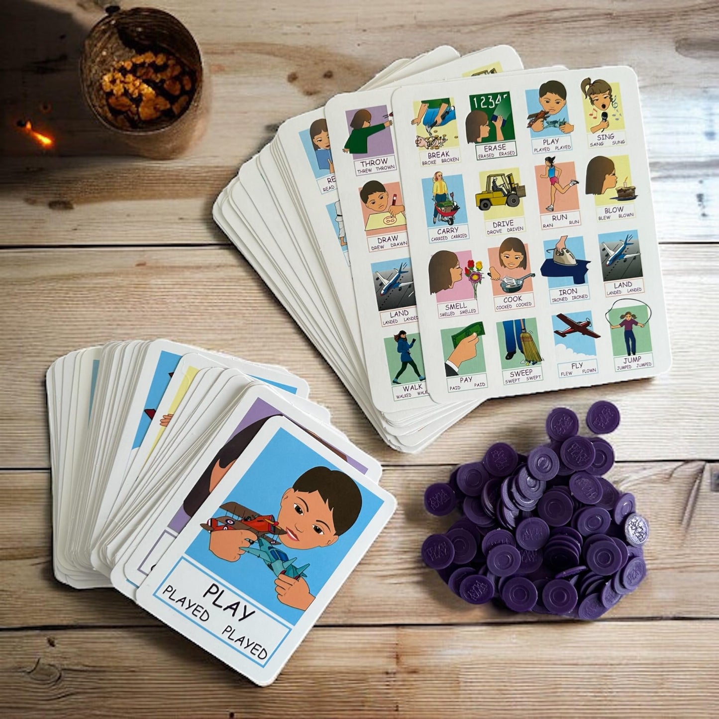 Juego Lotería Didáctica Teach Play Azul con Verbos en Inglés para Niños y Adolescentes