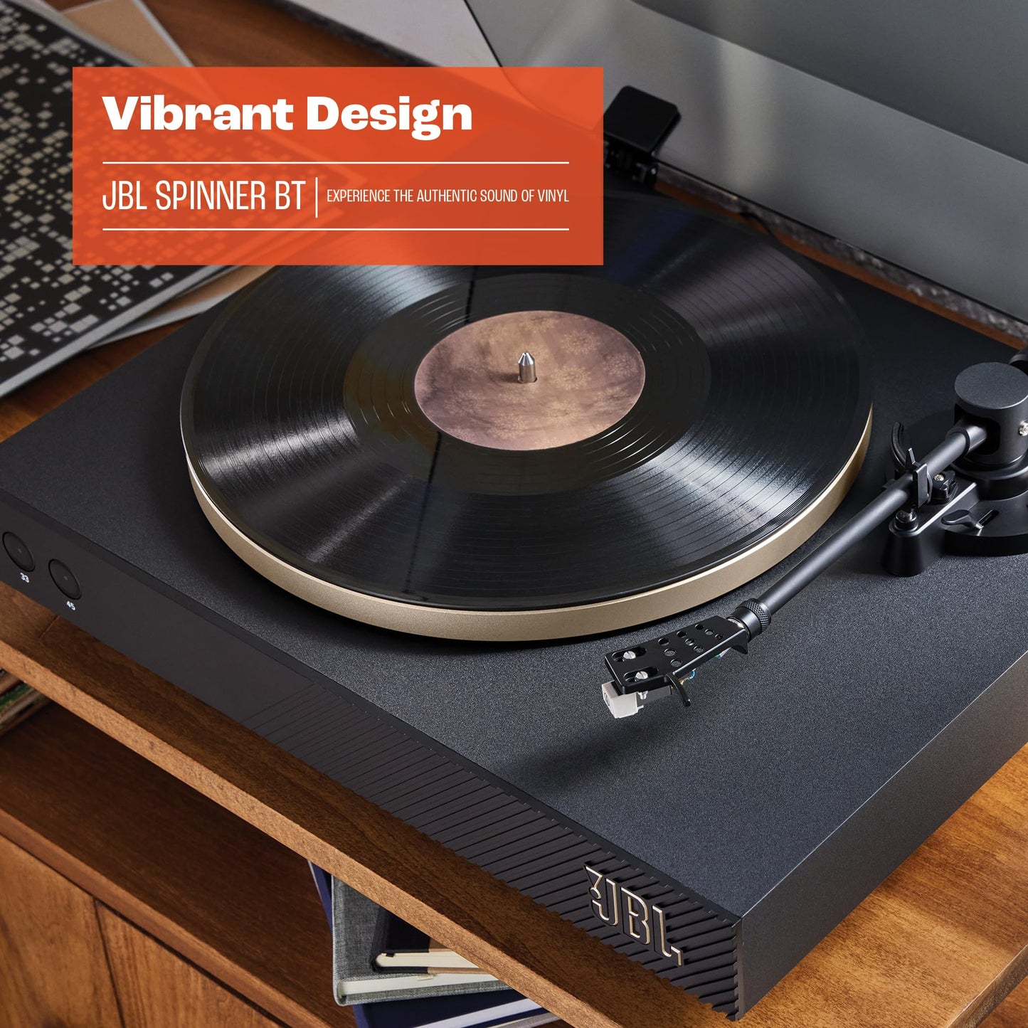 JBL Spinner BT - Bluetooth con Placa giratoria AptX-HD™, componentes, Carcasa extraíble, Plato de Aluminio y transmisión por Correa, Cartucho de imán móvil preinstalado (Dorado)