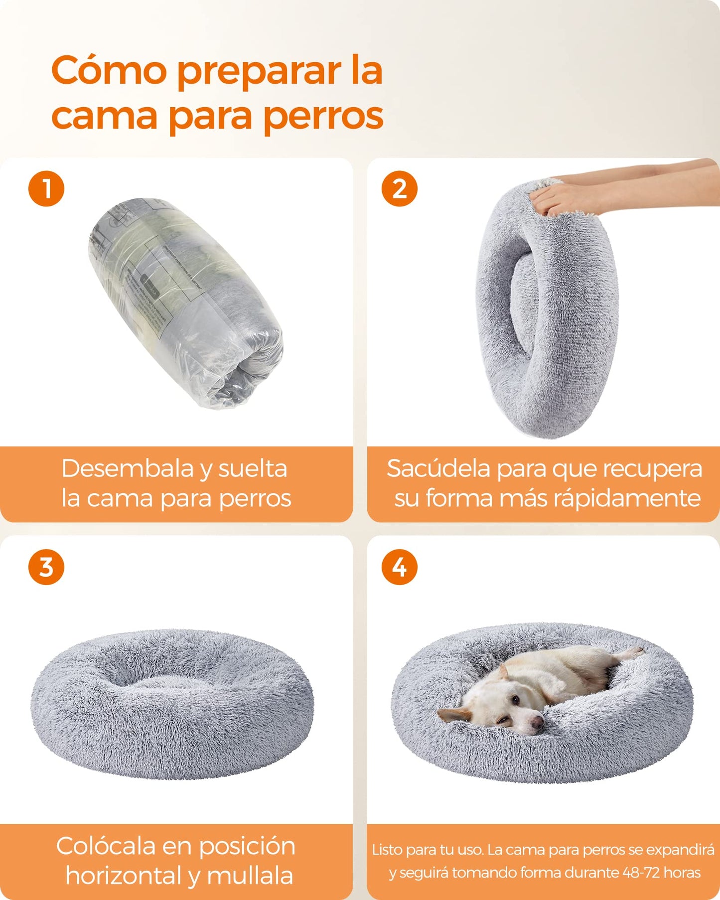 Cama de Perros Feandrea Gris Ombré con Cojín Central Extraíble y Lavable