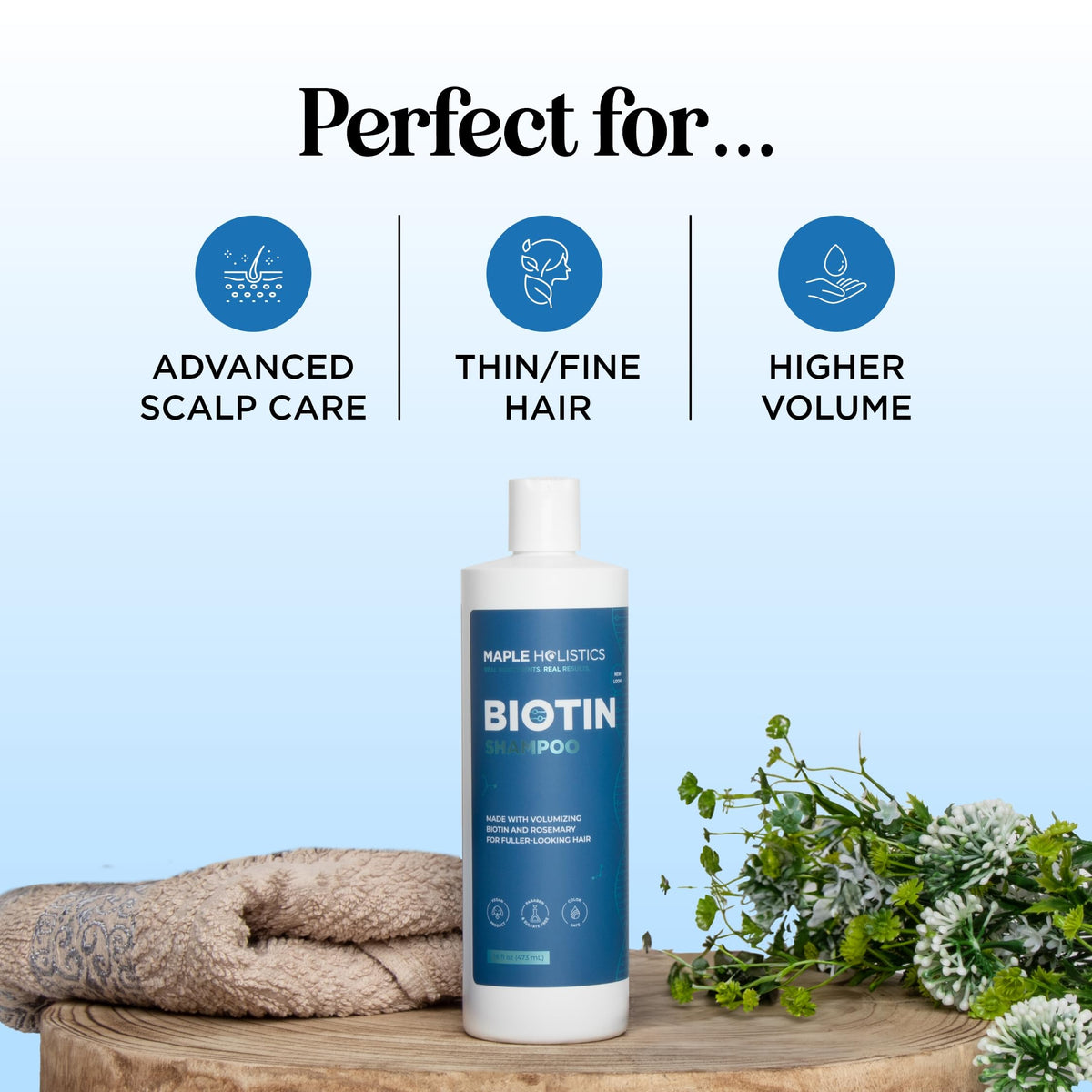 Shampoo Biotin Maple Holistics Crecimiento Capilar Extracto Tea Tree Oil Jojoba Argan Anticaspa para Mujer y Hombre