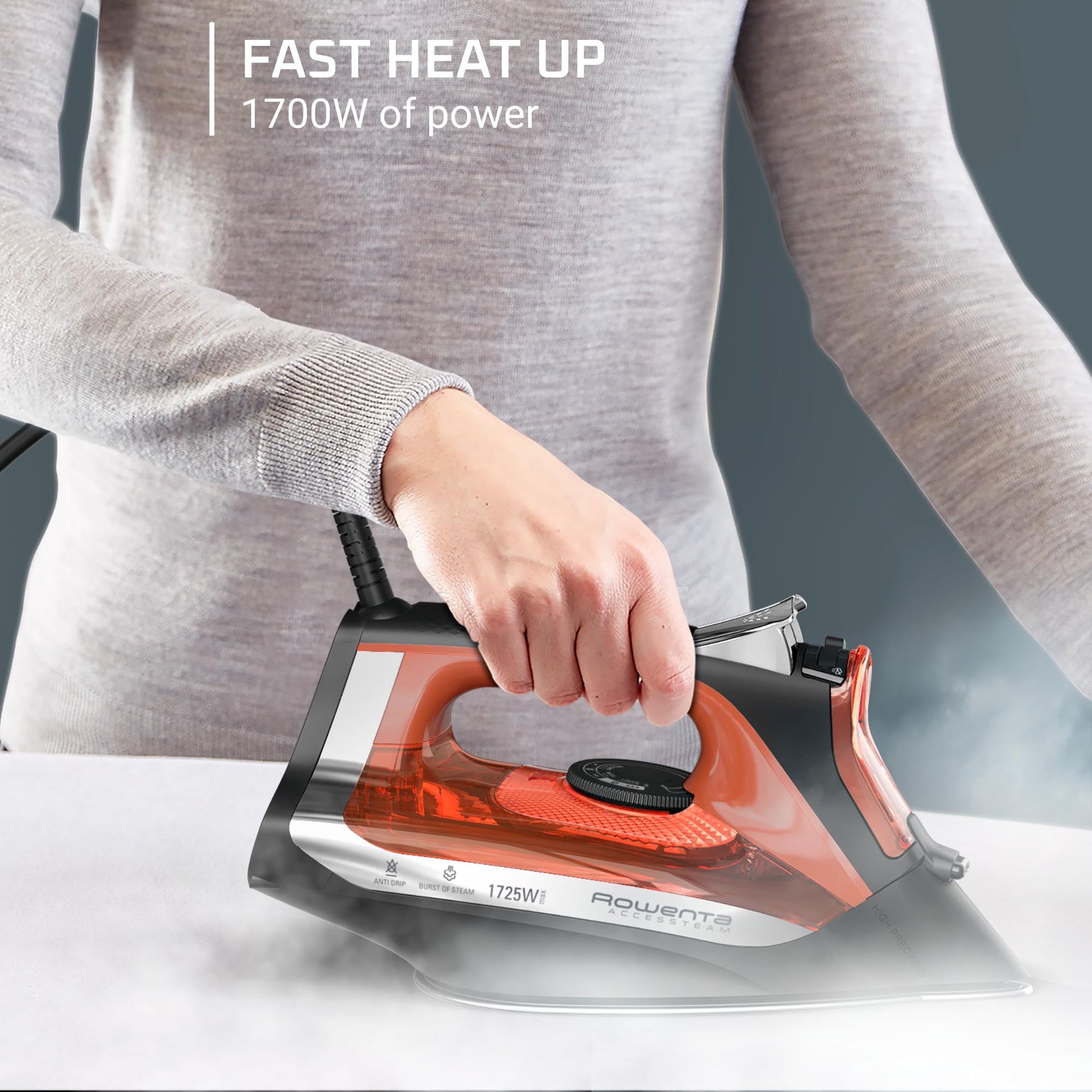 Plancha de Vapor Rowenta TFAL negra con Suela de Acero Inoxidable 1700W
