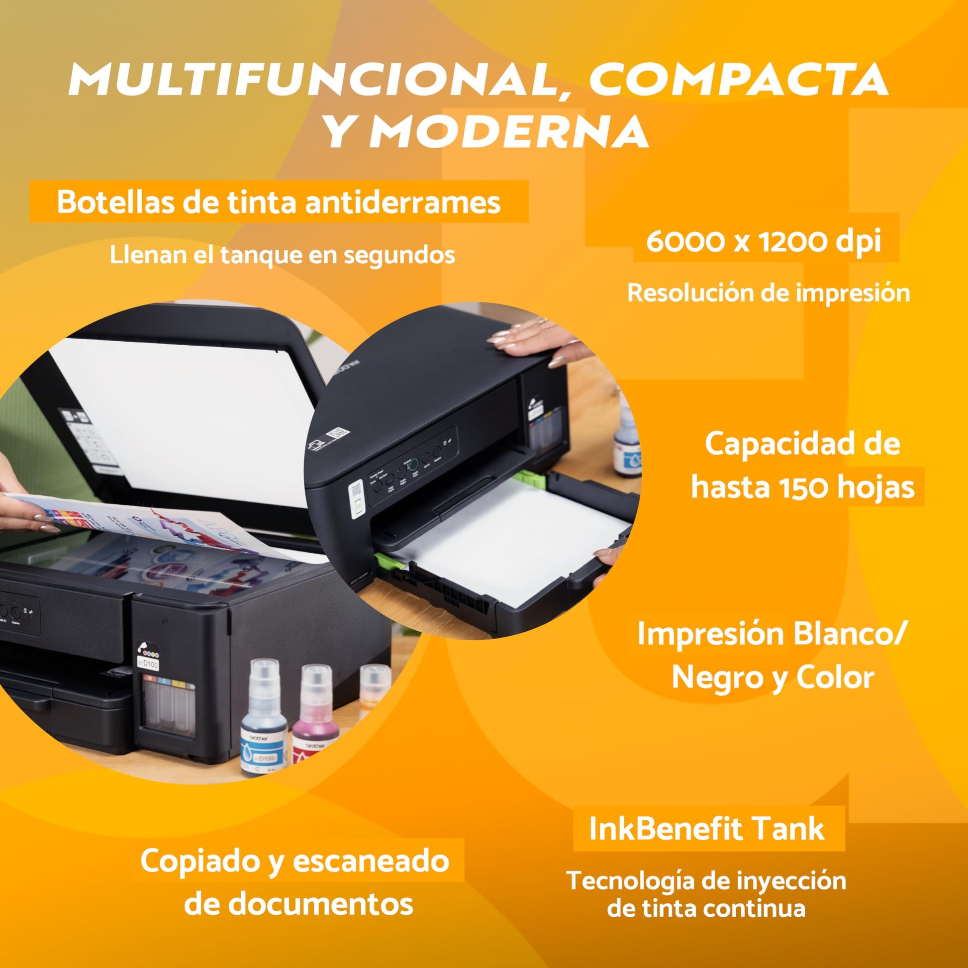 Brother Impresora Multifuncional 3 en 1 de Inyección de Tinta a Color DCPT430W | Tecnología InkBenefit Tank,Impresión Wi-Fi 5GHz,Tinta Recargable | Impresión 7,500 Págs.en Negro y 5,000 Págs.en Color