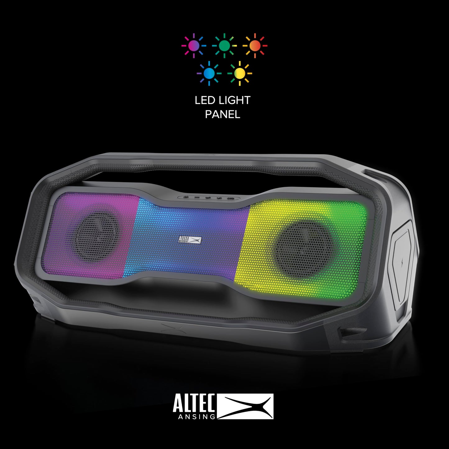 Altec Lansing Rockbox XL 2.0 Altavoces inalámbricos Bluetooth portátiles con Luces LED, IP67 Impermeables y duraderos para Exteriores, batería de 20 Horas con Control de aplicación