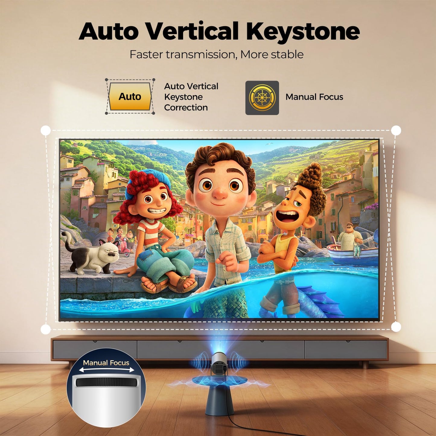 HOTPEAK Mini proyector con WiFi 6 y Bluetooth 5.0, 1080P 4K compatible con 300 lúmenes ANSI, proyector de película compatible con HDMI/USB/TV Stick/Smartphone/Laptop
