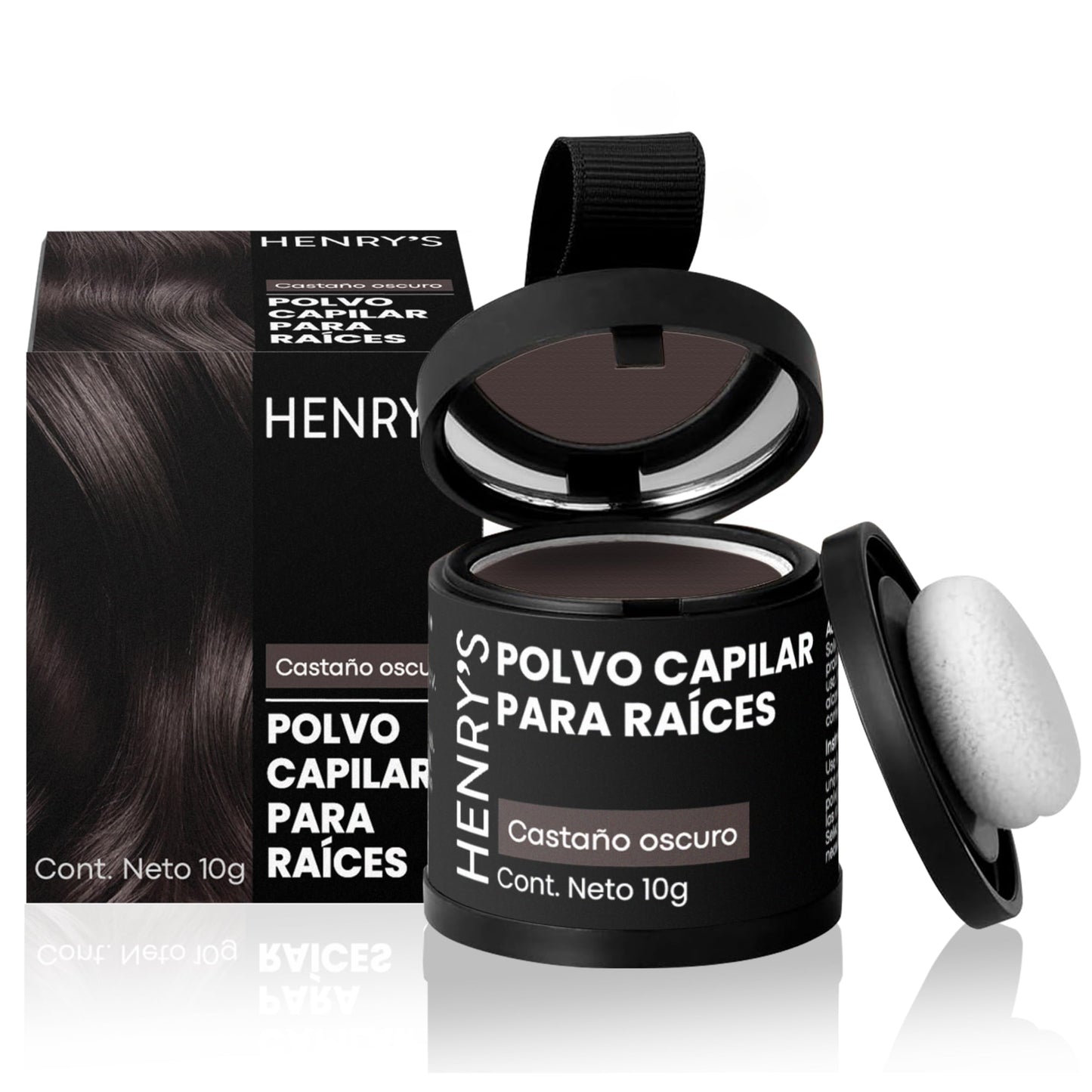Henrys Polvo para Retocar Raíces Castaño Oscuro, Rellena Zonas Escasas, Define la Línea del Cabello y Cubre el Crecimiento de Raíces al Instante y en Cualquier Momento, Fibras Capilares Hairline Powder. Calvicie, Caida de Cabello o falta de Volumen para M