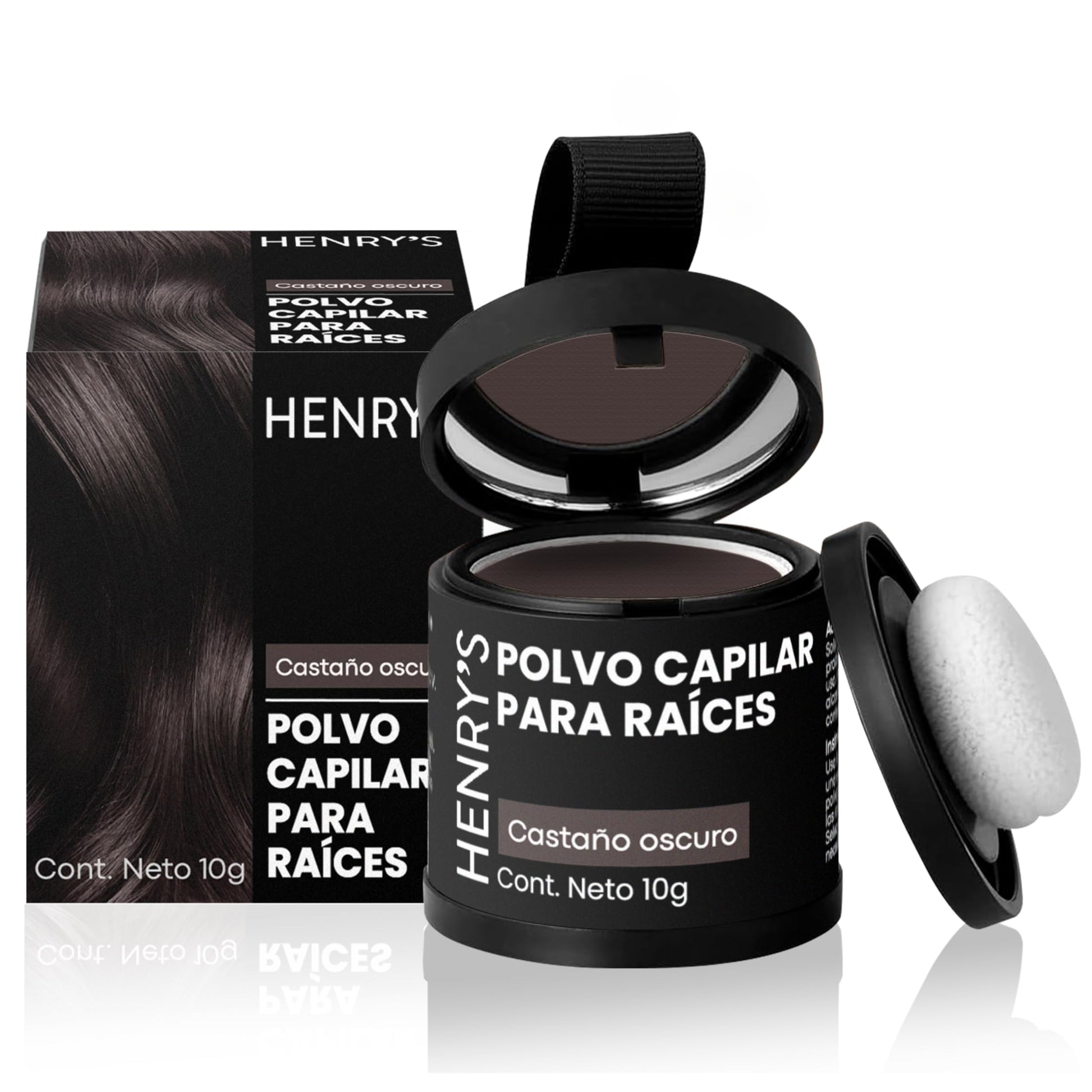 Henrys Polvo para Retocar Raíces Castaño Oscuro, Rellena Zonas Escasas, Define la Línea del Cabello y Cubre el Crecimiento de Raíces al Instante y en Cualquier Momento, Fibras Capilares Hairline Powder. Calvicie, Caida de Cabello o falta de Volumen para M