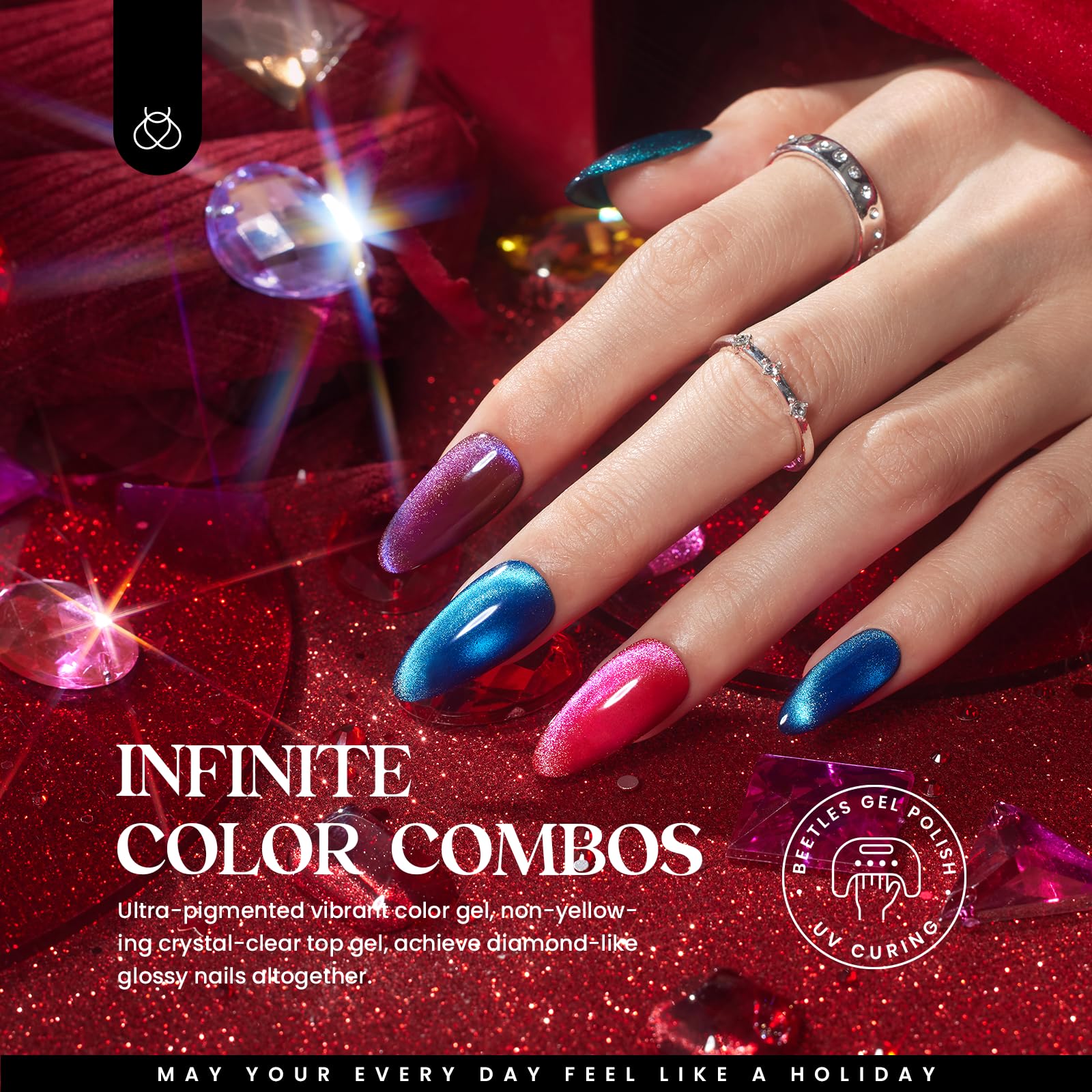 Kit de esmalte de uñas de gel Beetles, 20 colores, purpurina, rosa, rojo, morado, naranja, azul, ojos de gato, juego de esmalte de gel con bolígrafo de doble punta y kit de manicura de gel magnético, lámpara UV para mujer, regalo de escarabajos