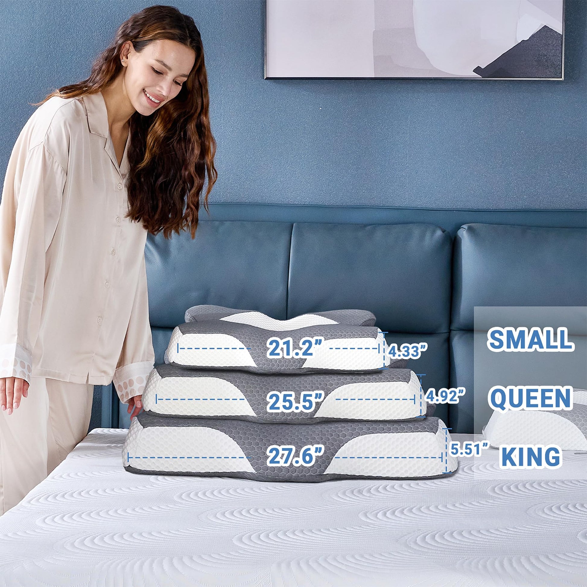 Almohada Cervical Elviros Blanca Espuma Viscoelástica Contorno Ergonómica Ortopédica para Dormir de Lado, Frente y Espalda