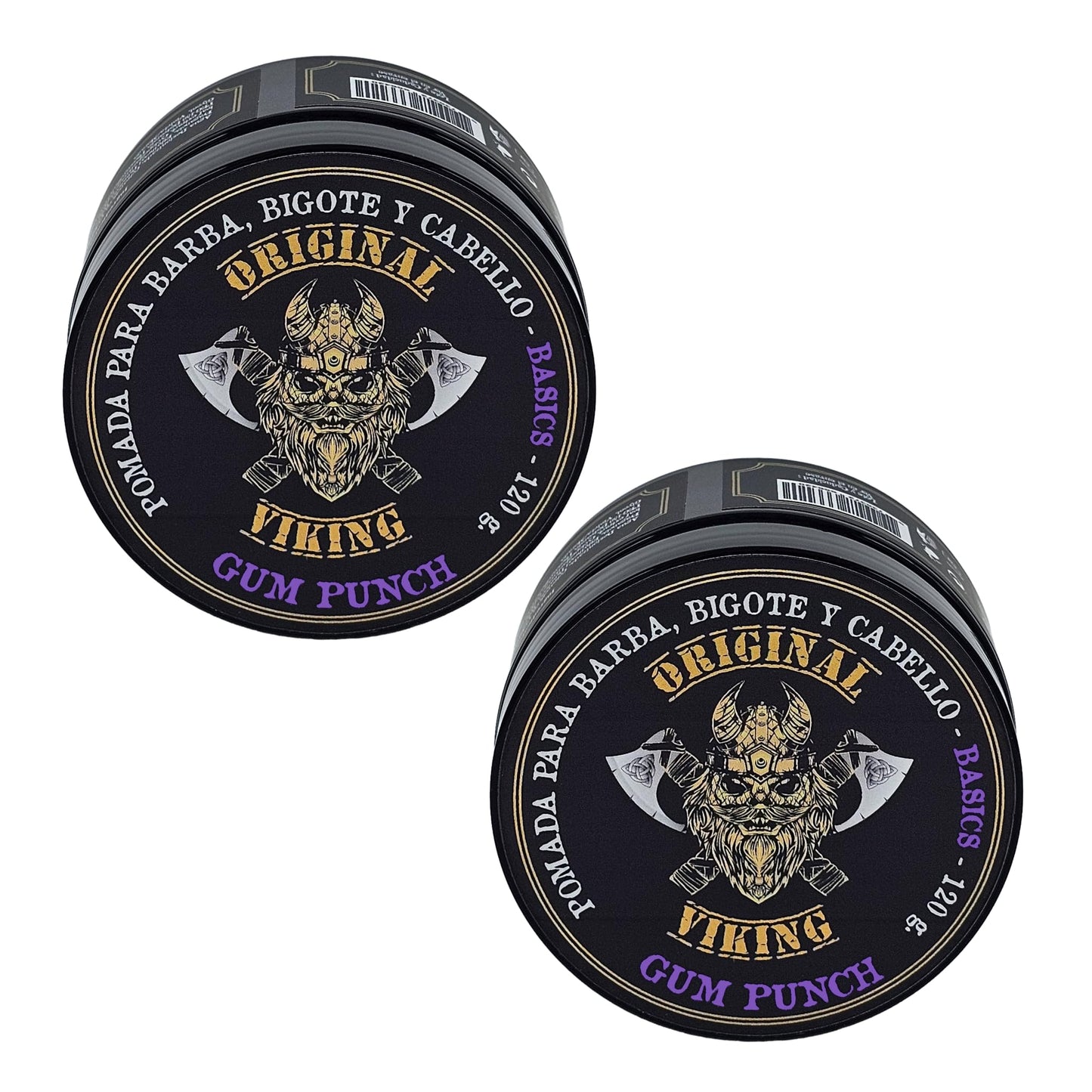 ORIGINAL VIKING Pomada Gum Punch 2 Pack – Pomada para Cabello Hombre Fijación Media con Aroma Dulce y Fresco | Modelado Preciso Larga Duración | Para Cabello y Barba | Vegano, Sin Parabenos, Base Agua | 2 x 120g (240g)