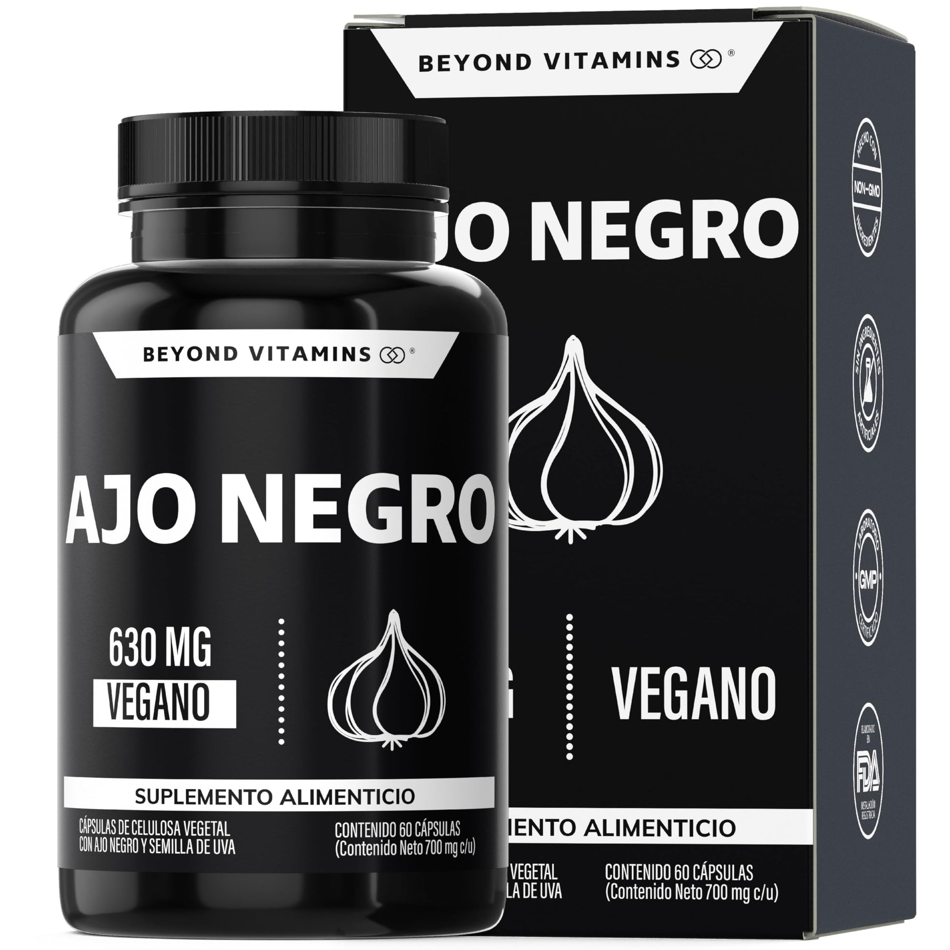 Beyond Vitamins | Ajo Negro 630mg, Cápsulas Veganas, Sin Conservantes, Sin Sabor. (60 Cápsulas)