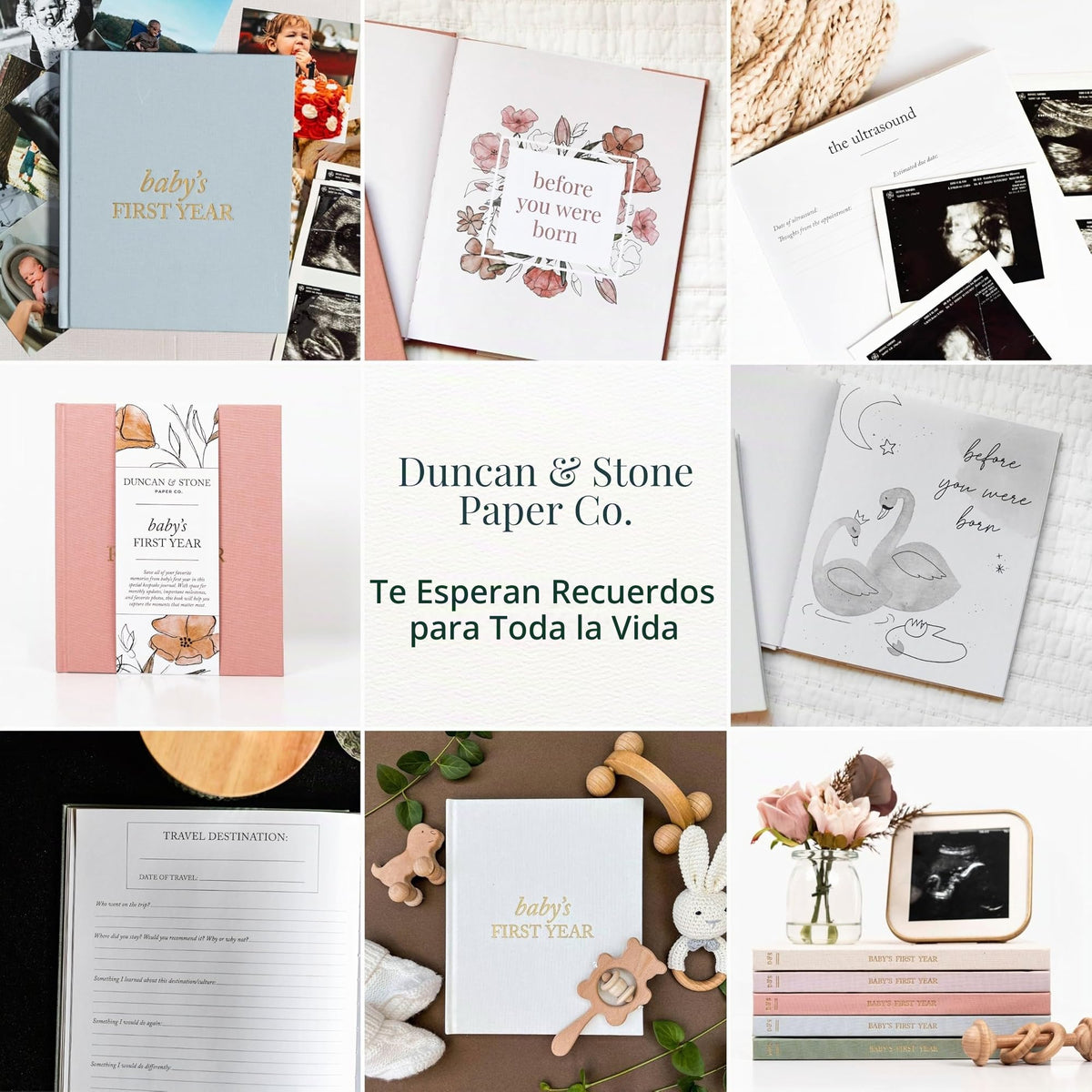 Libro de Bebé Duncan & Stone rosa polvorienta de Lino para Memoria de Primer Año