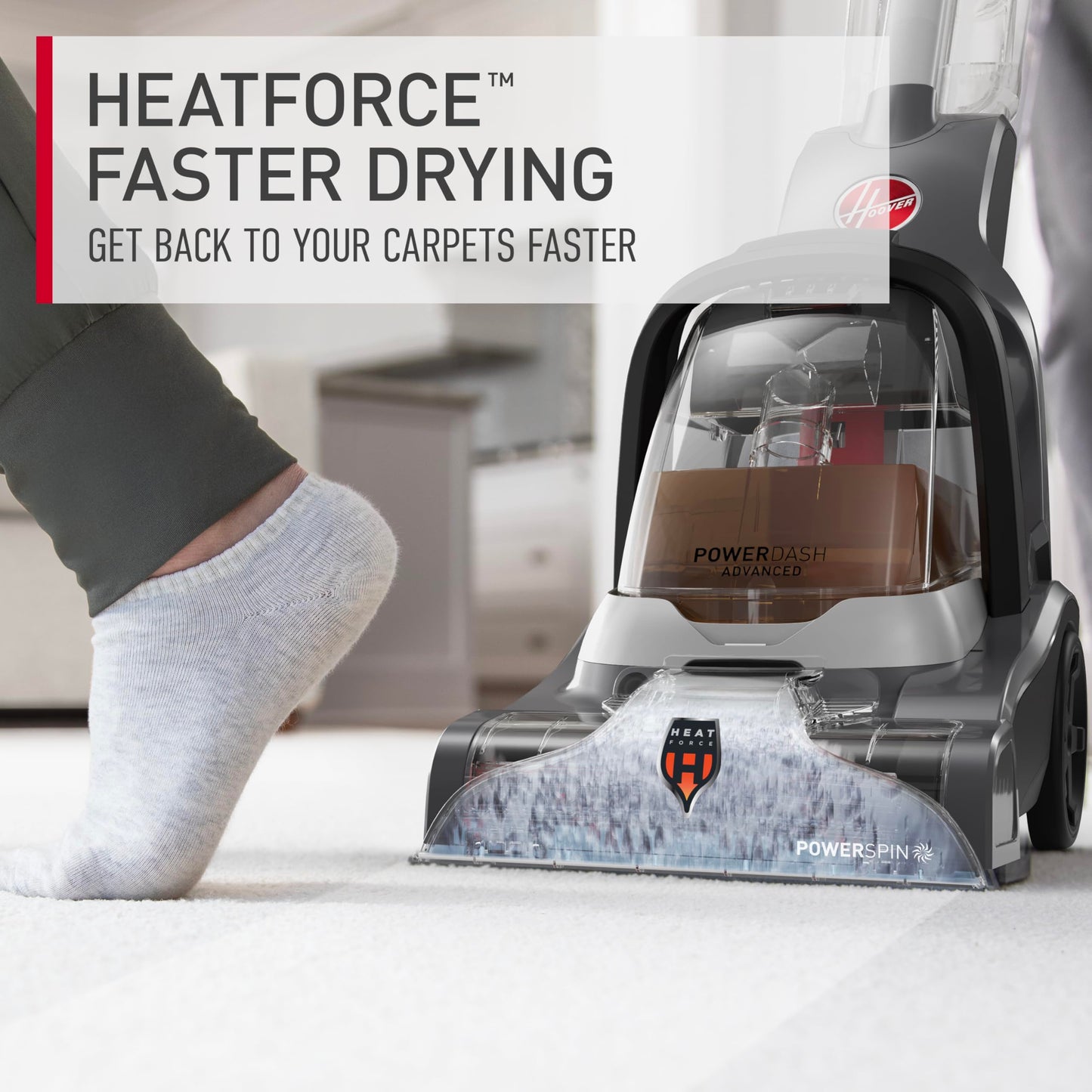 Hoover PowerDash - Máquina limpiadora de alfombras compacta avanzada para mascotas con limpieza por encima del piso, máquina ligera de champú para alfombras, combina con una solución limpiadora de