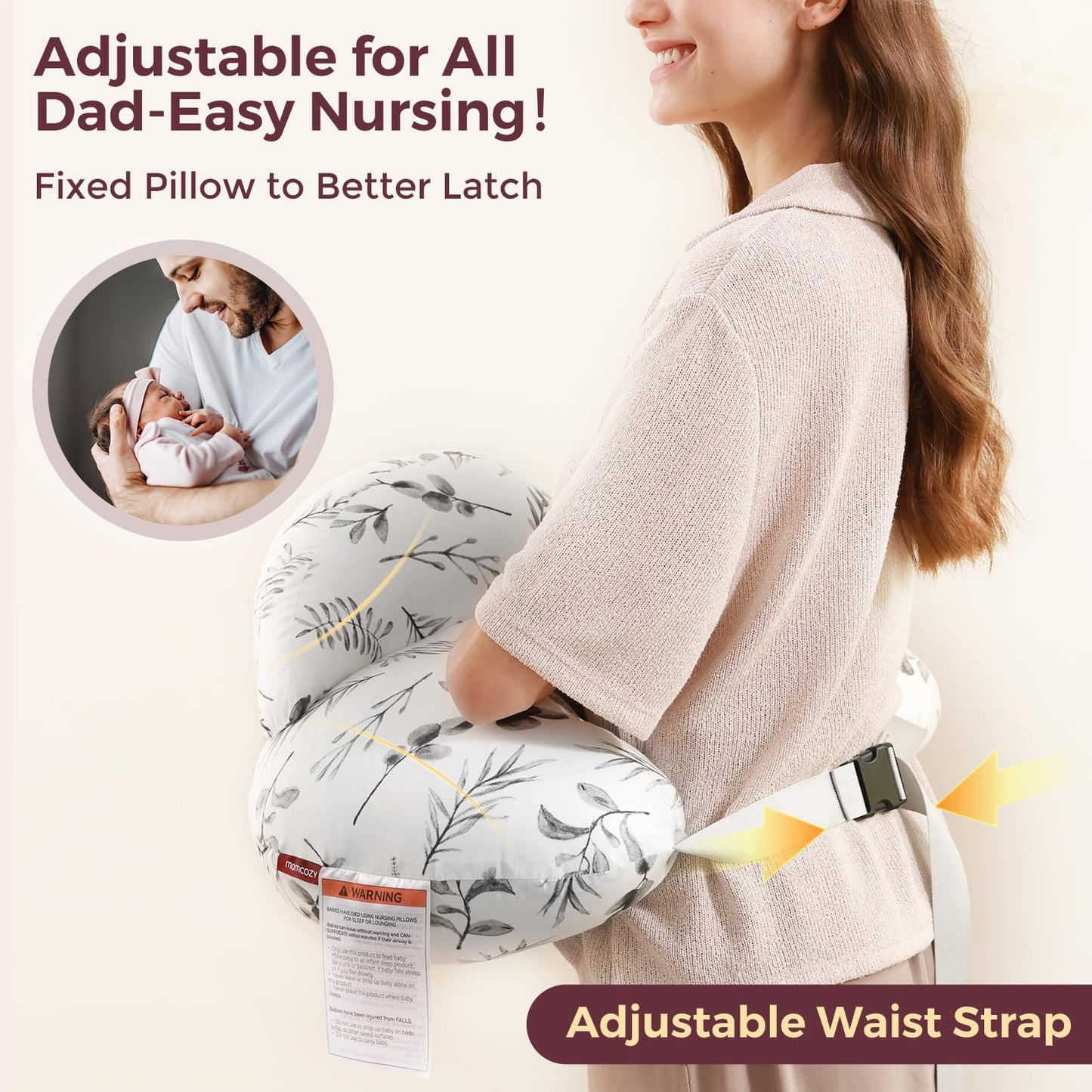 Momcozy Almohada de Lactancia con Protección Innovadora para Amamantar - Almohada de Alimentación Más Ancha para Mayor Apoyo para Mamá y Bebé - Lactancia Más Fácil y Manos Libres - Se Ajusta a Todas