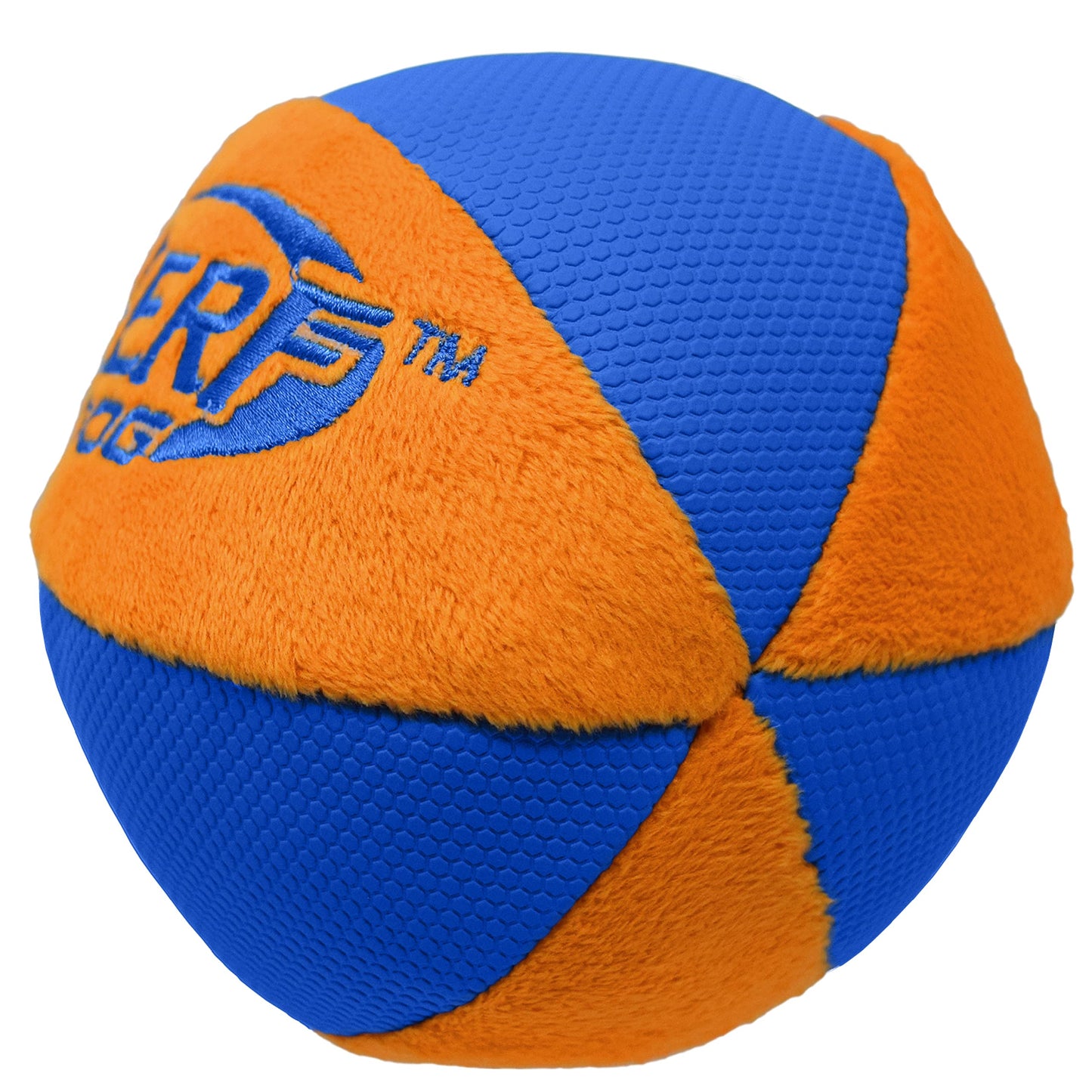 Juguete para Perro Nerf Dog Azul Naranja con Chirriador Interactivo y Crujiente para Razas Medianas/Grandes