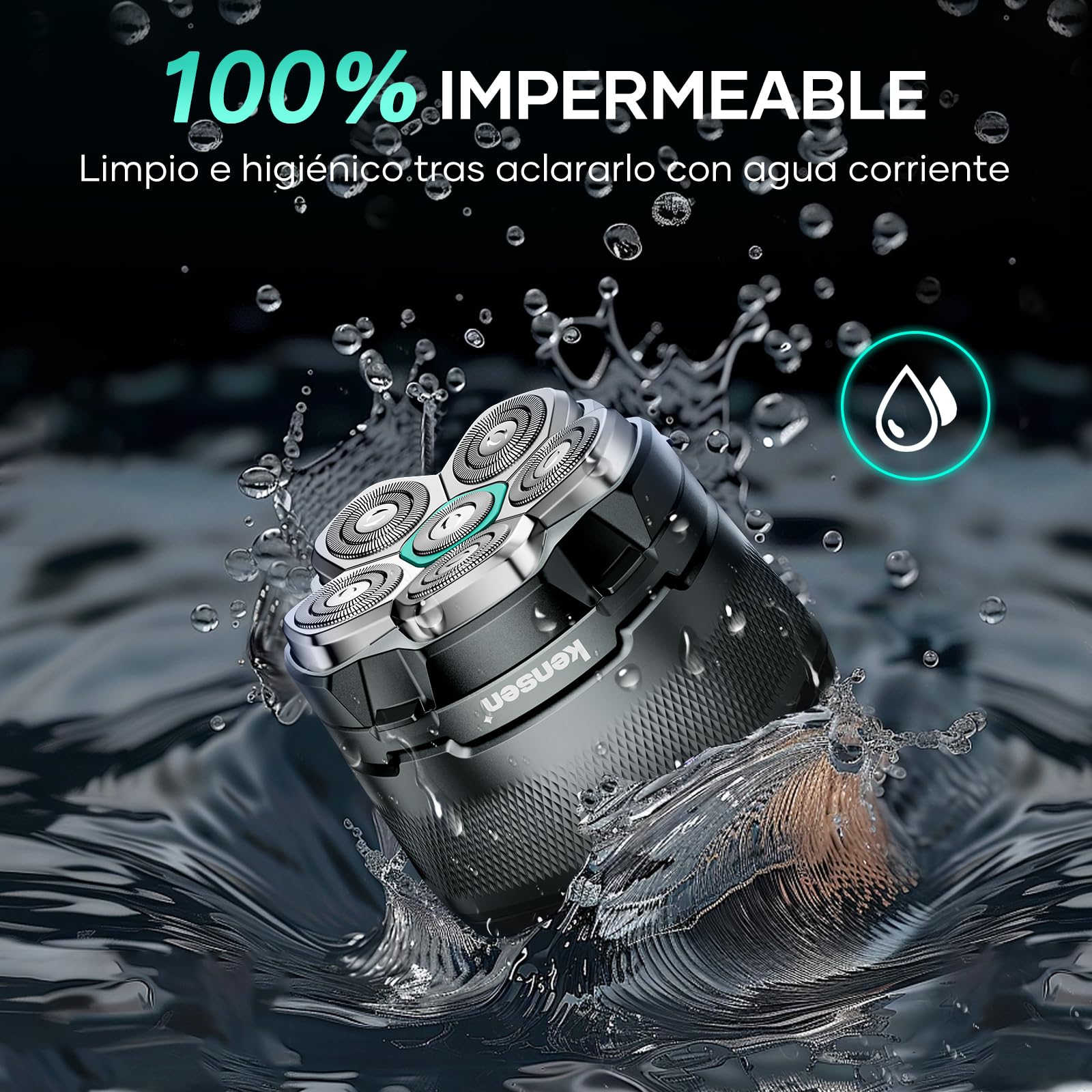 Afeitadora KENSEN IPX6 Negra 6D Cabezales Magnéticos para Hombre