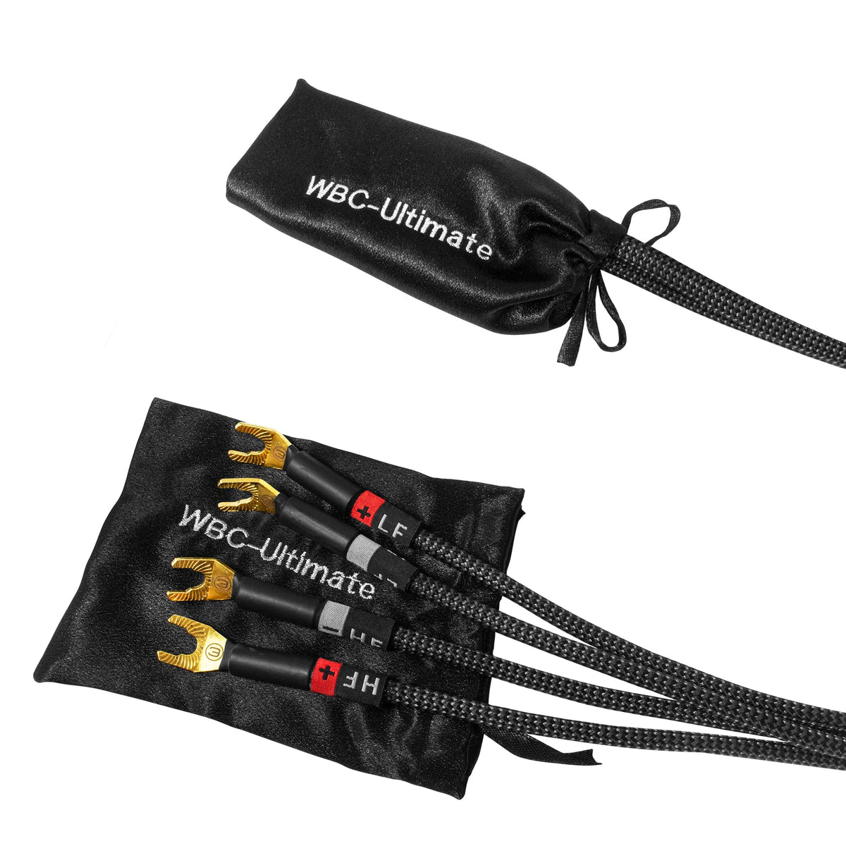 Cable de Altavoz WORLDS BEST CABLES Negro OFC Ultra Puro con Enchufes Eminence Gold Spade y Chamarra de Tweed de Carbono 7 AWG 8 Pies Audiófilo Premium