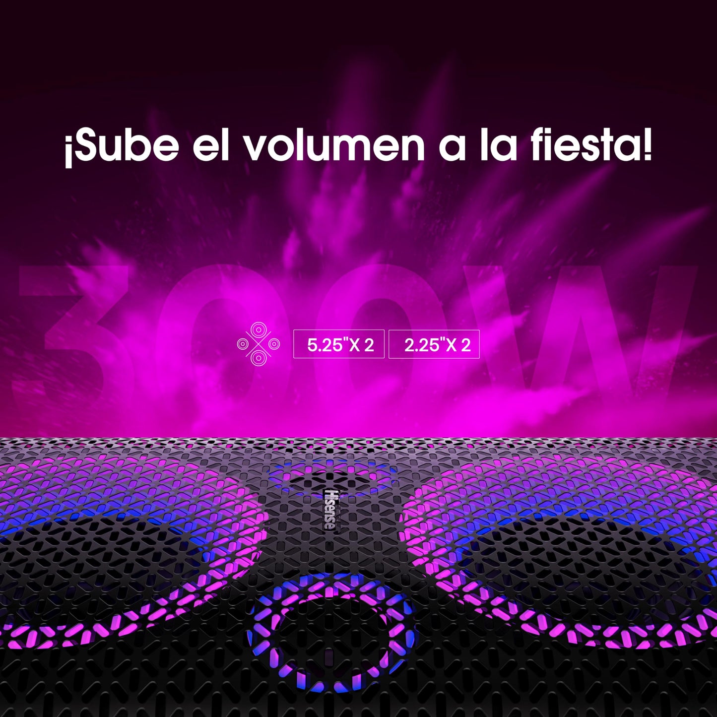 Hisense Party Rocker One,Ultimate - Altavoz inalámbrico para Fiesta Exterior e Interior con subwoofer, 2.0 CH, 300 W, IPX4 Impermeable, batería de Larga duración, Bluetooth5.0, Modo DJ y Karaoke