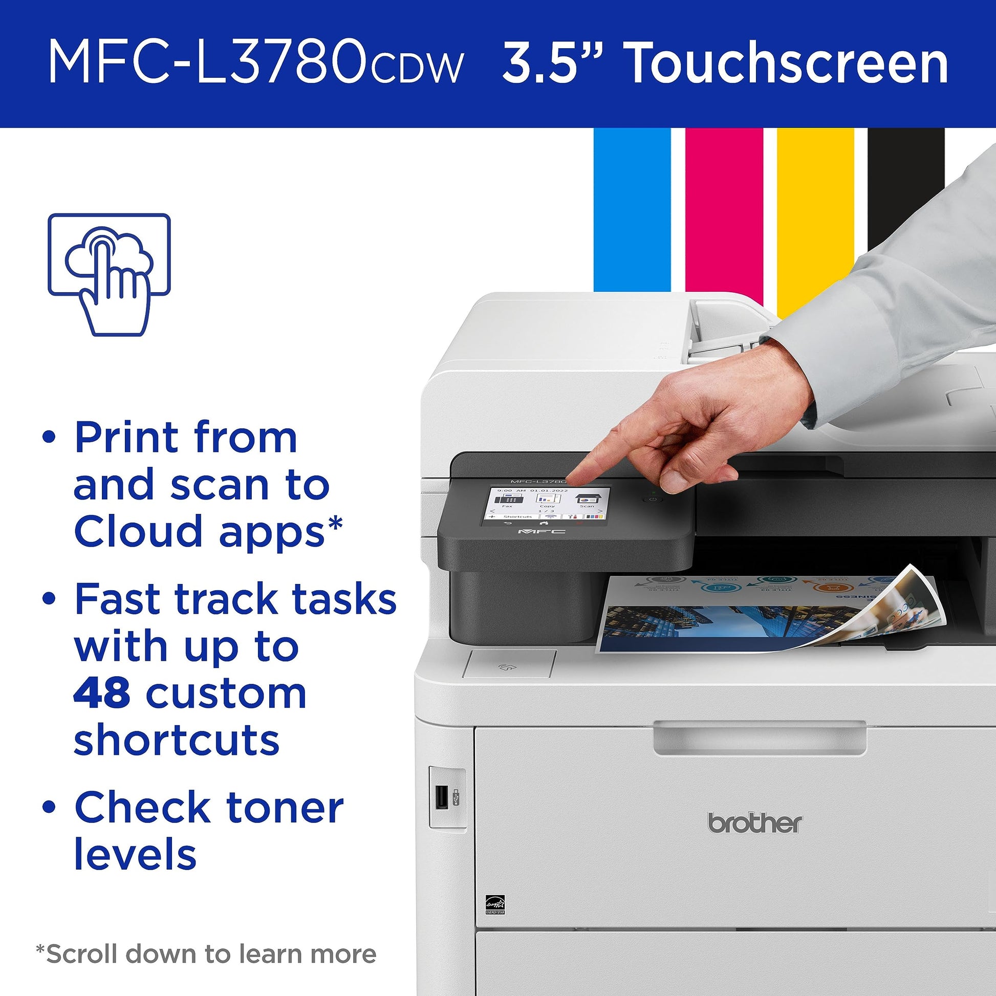 Brother MFC-L3780CDW Impresora Digital inalámbrica en Color Todo en uno con Salida de Calidad láser, Copia y escaneo dúplex de una Sola pasada, Incluye Prueba de suscripción de actualización de 4