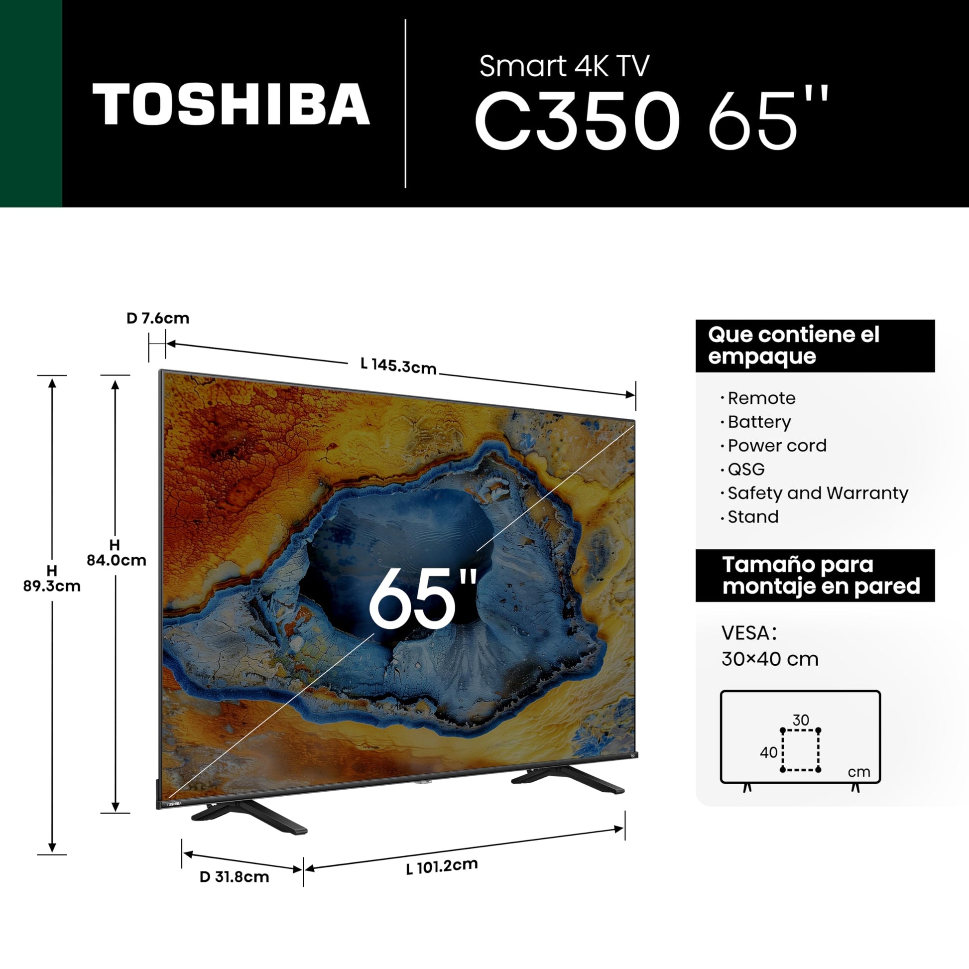 Televisor Toshiba 65 Pulgadas Smart Fire TV UHD 4K Control por Voz Alexa Escalador 4K IA Dolby Vision Atmos Modo Juego TV en Vivo sin Cable
