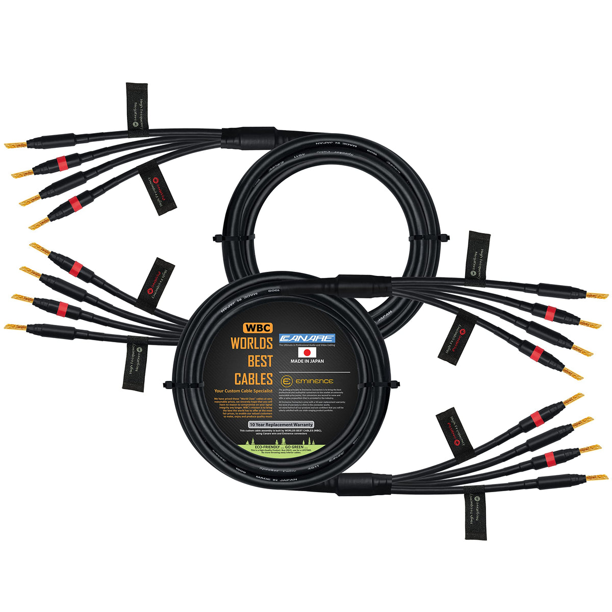 Cable de Altavoz Canare 4S11 12 Pies Audiófilo HiFi Star-Quad Bi-Amp Conectores Eminence Gold Banana