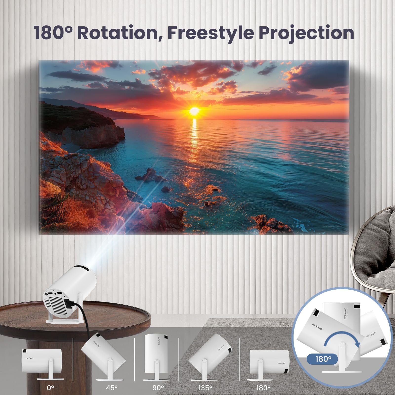 GILLAS Mini Proyector Inteligente con 4K 5G WiFi, Experiencia de Pantalla Grande con Sonido Premium, Pantalla de 150 Pulgadas,Proyector de Películas Bluetooth 5.2 Compatible con Android/iOS/HDMI/USB