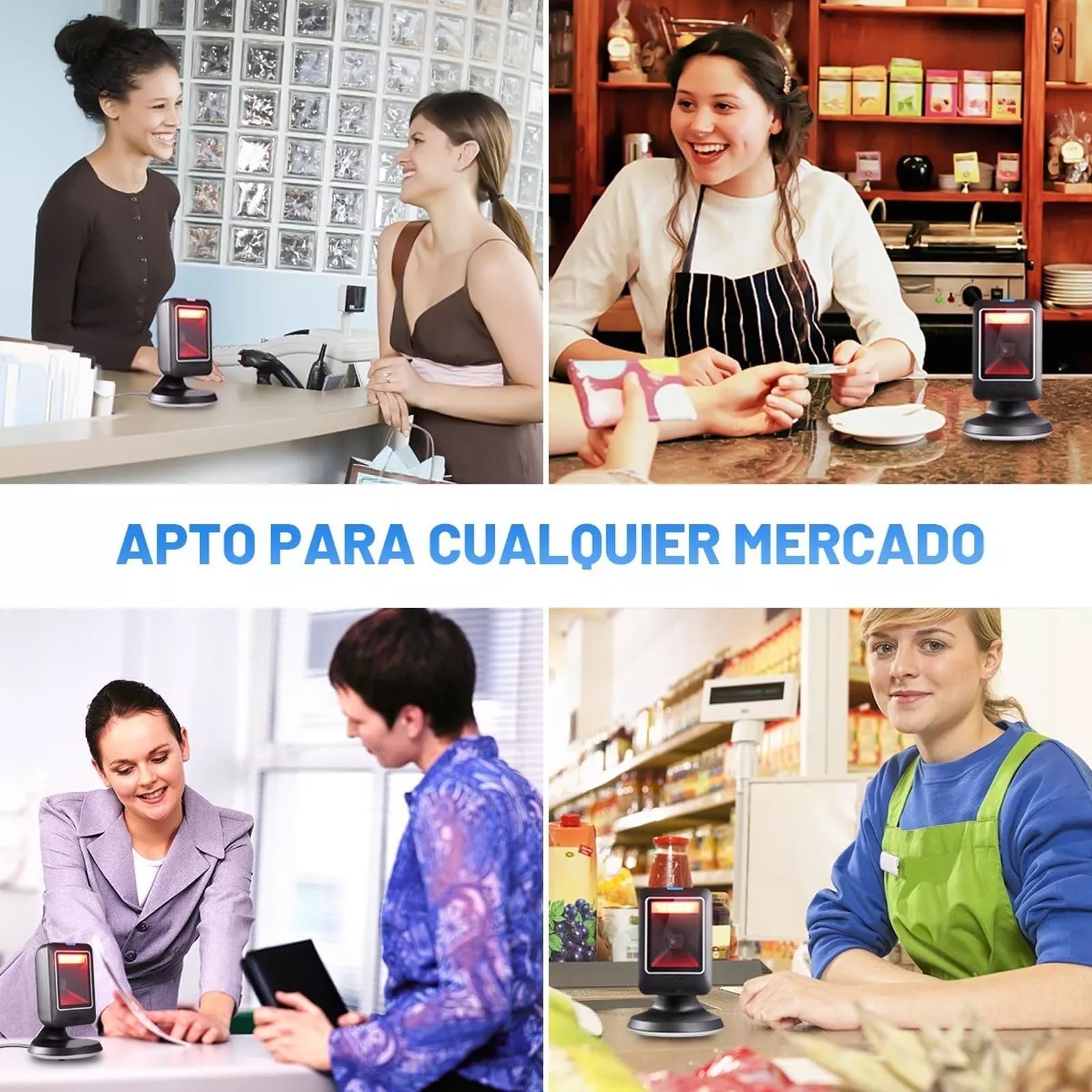 Escáner de Código de Barras de Escritorio 1D 2D QR, Lector de Código de Barras con Cable USB, Scanner Código de Barras Detección Automática de Imagen para Supermercado, Biblioteca, Tienda minorist