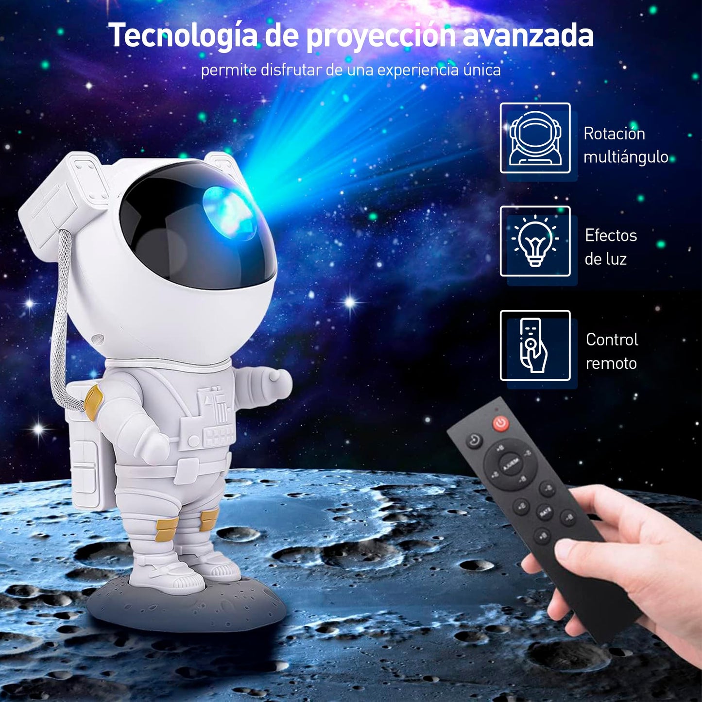 Bluelander Astronauta Proyector de Estrellas, Mini Proyector, Astronauta 12*11.3*22.8 cm, Control Remoto, Luces Estrellas, Adecuado para Niños, Regalo Ideal, Función de Temporizador, Ángulo Ajustable